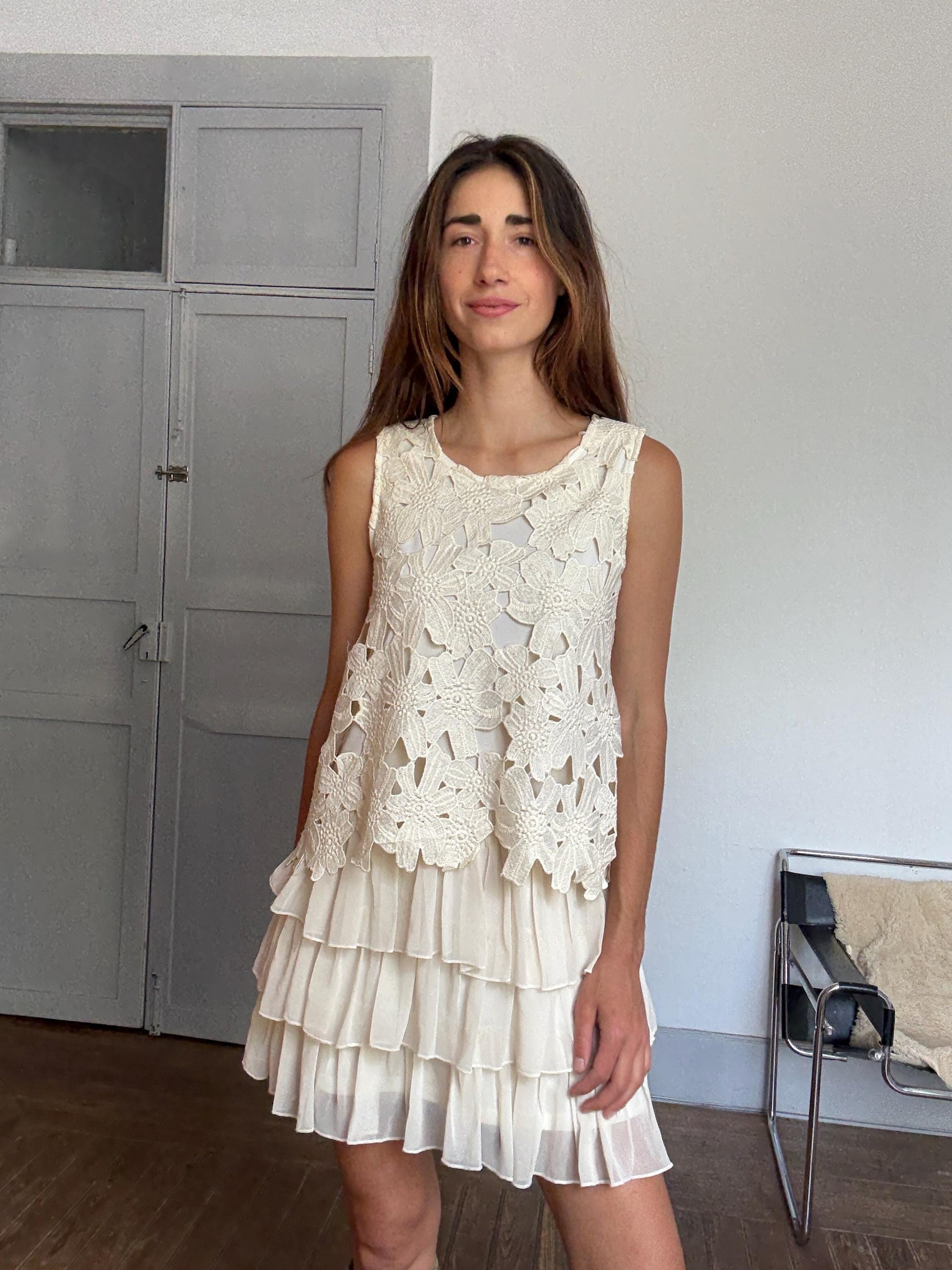 Playful White Summer Dress by Choklate Paris – French Girl Aesthetic, Lightweight Cotton Blend, Size M