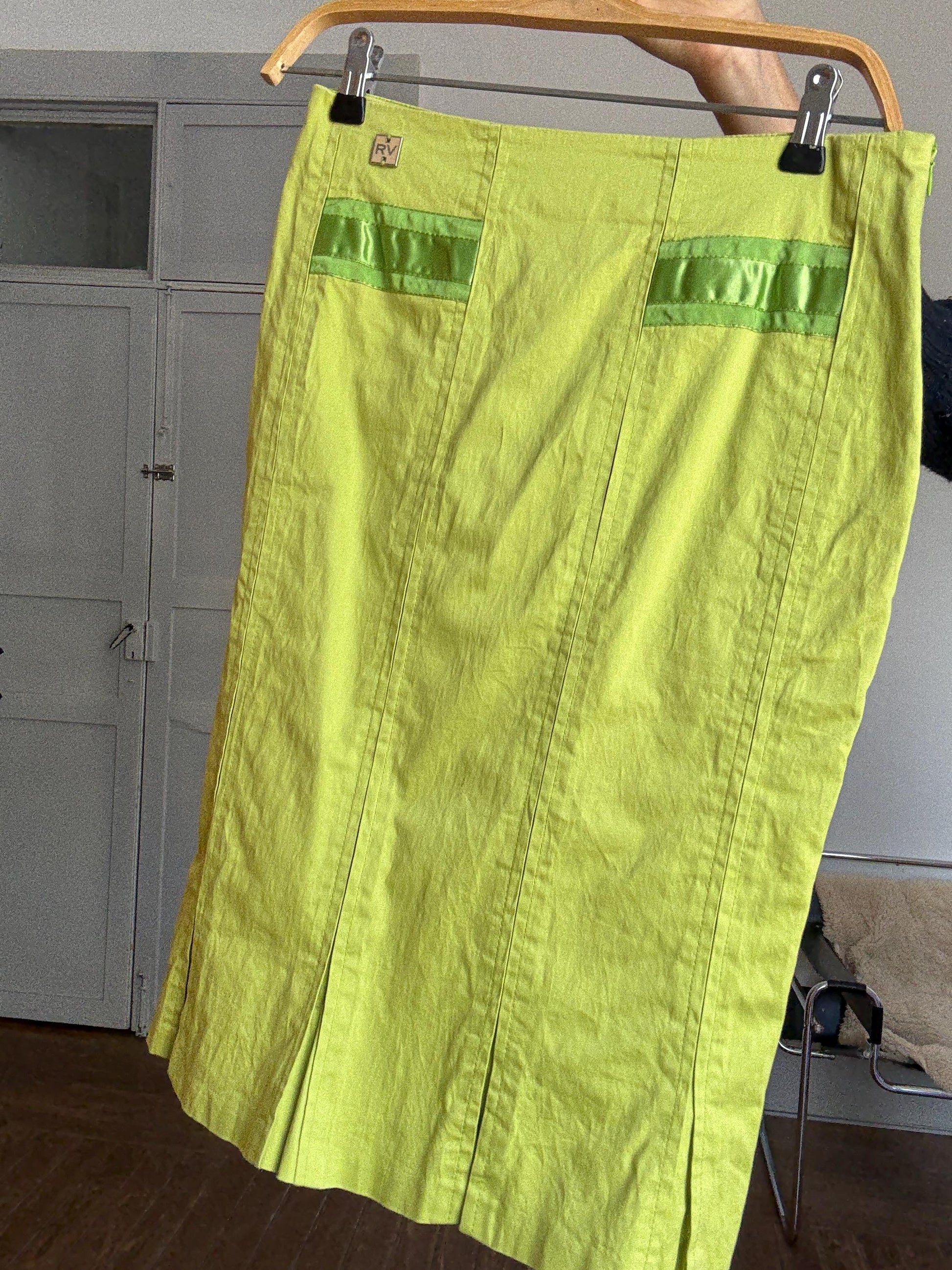 Vintage Roberto Verino Green Skirt – Designer Quality, 99% Cotton, Mid-Length, Bold Color Statement Piece, Size M (EU40/US12)