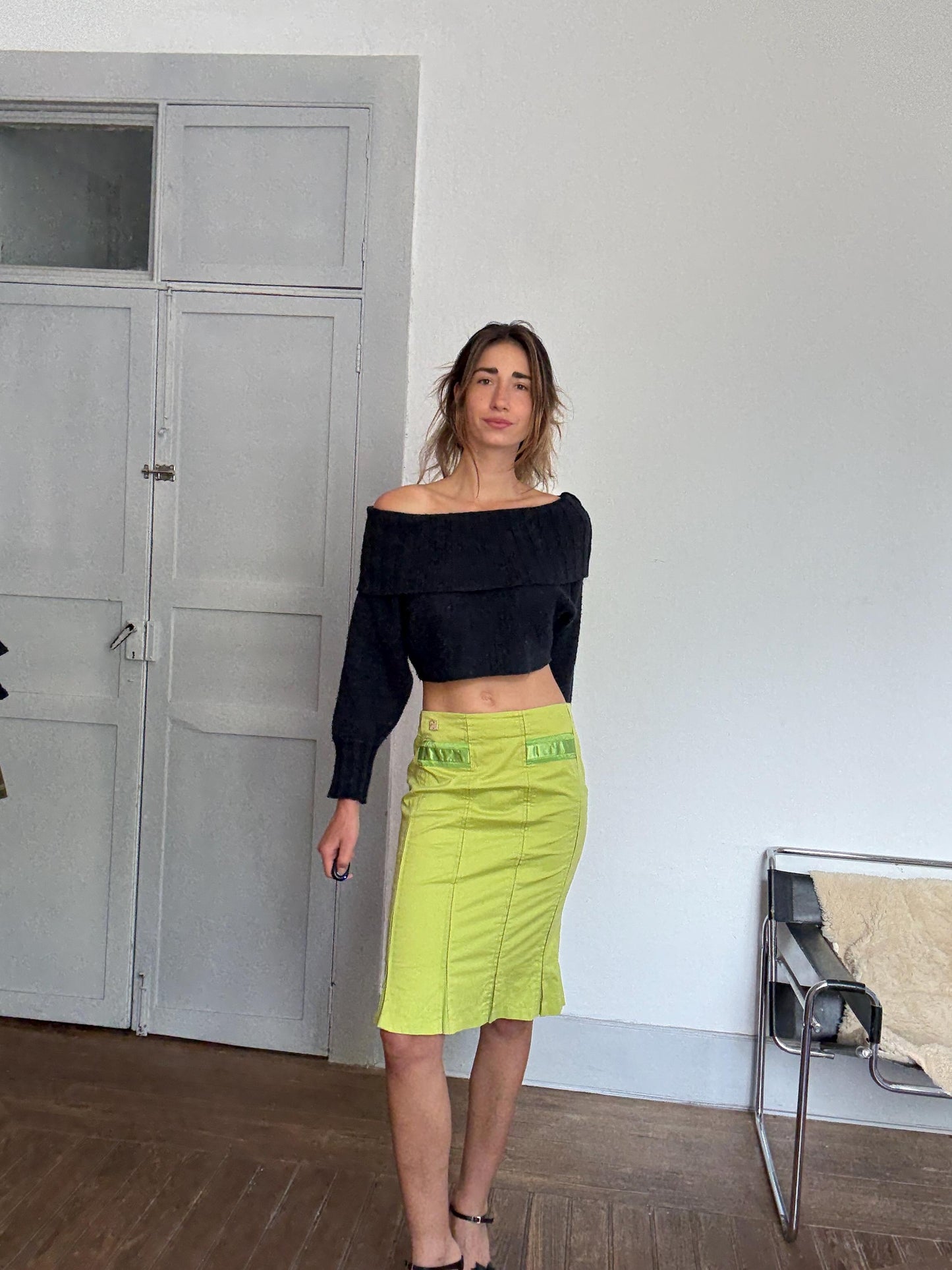 Vintage Roberto Verino Green Skirt – Designer Quality, 99% Cotton, Mid-Length, Bold Color Statement Piece, Size M (EU40/US12)