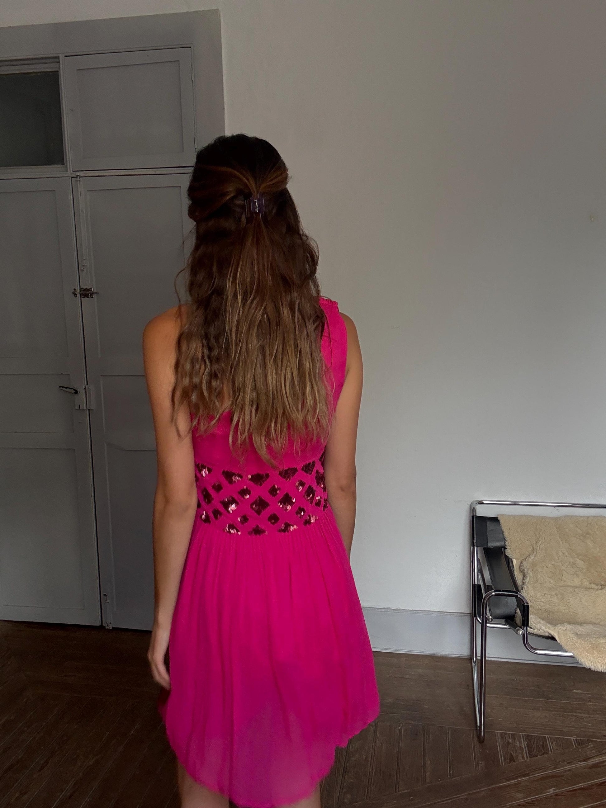 Pink One-Shoulder Sequin Mini Dress – Size 38 | Sparkly Cocktail Party Dress | Y2K Glam Look | Side Zipper Closure