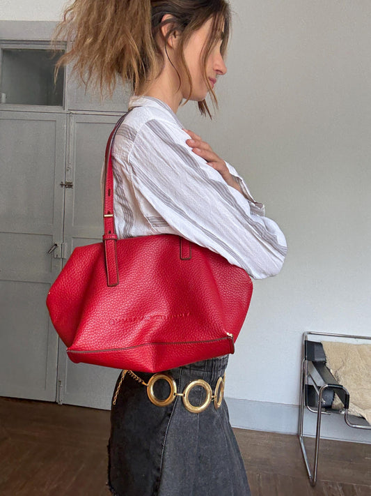 Red Shoulder Bag – Bold Designer Tote, Textured Finish, Adolfo Dominguez Red faux Leather Shoulder Bag – Bold Designer Tote, Bargain deal