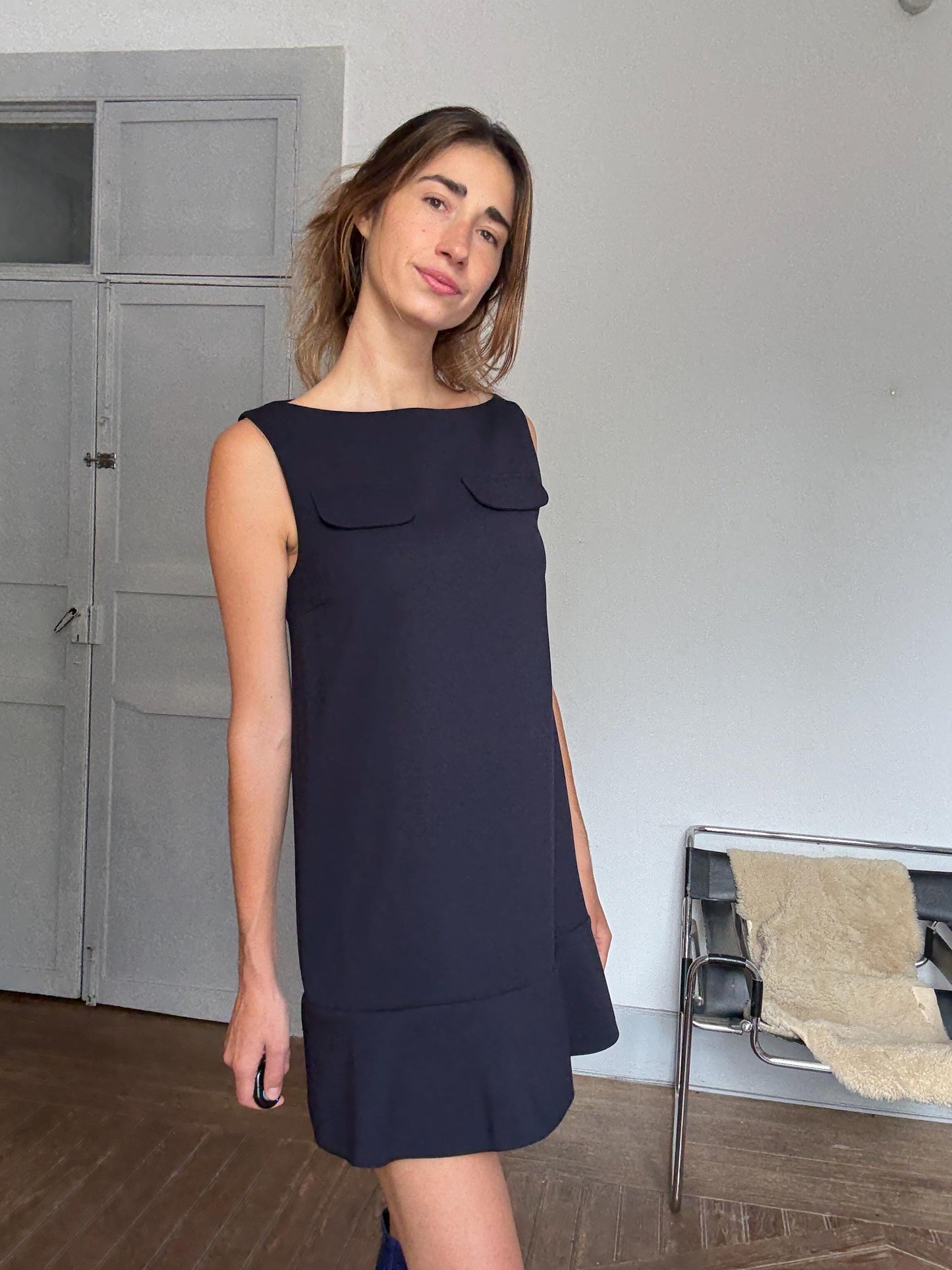 Marni Designer Mini Dress – Winter Edition 2013 | Vintage Dark Navy Sleeveless Shift Dress, Size M/L