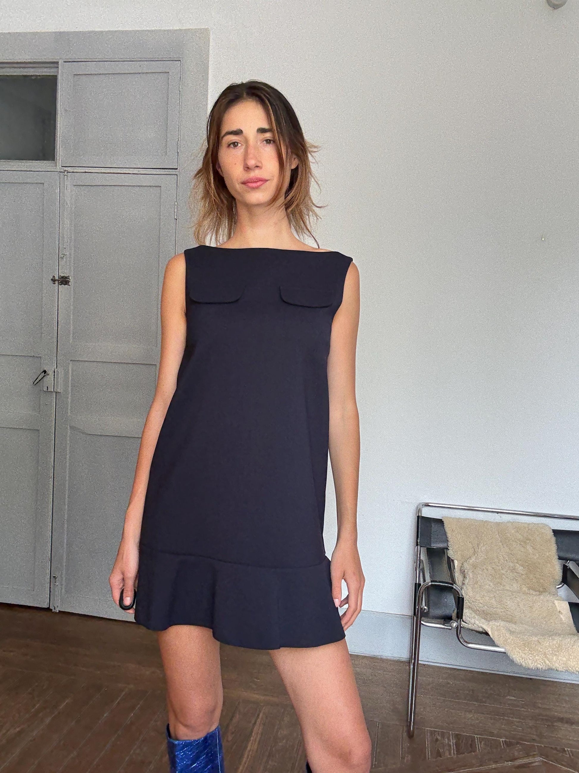 Marni Designer Mini Dress – Winter Edition 2013 | Vintage Dark Navy Sleeveless Shift Dress, Size M/L