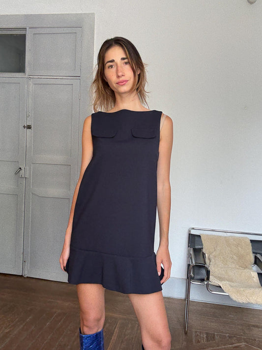 Marni Designer Mini Dress – Winter Edition 2013 | Vintage Dark Navy Sleeveless Shift Dress, Size M/L