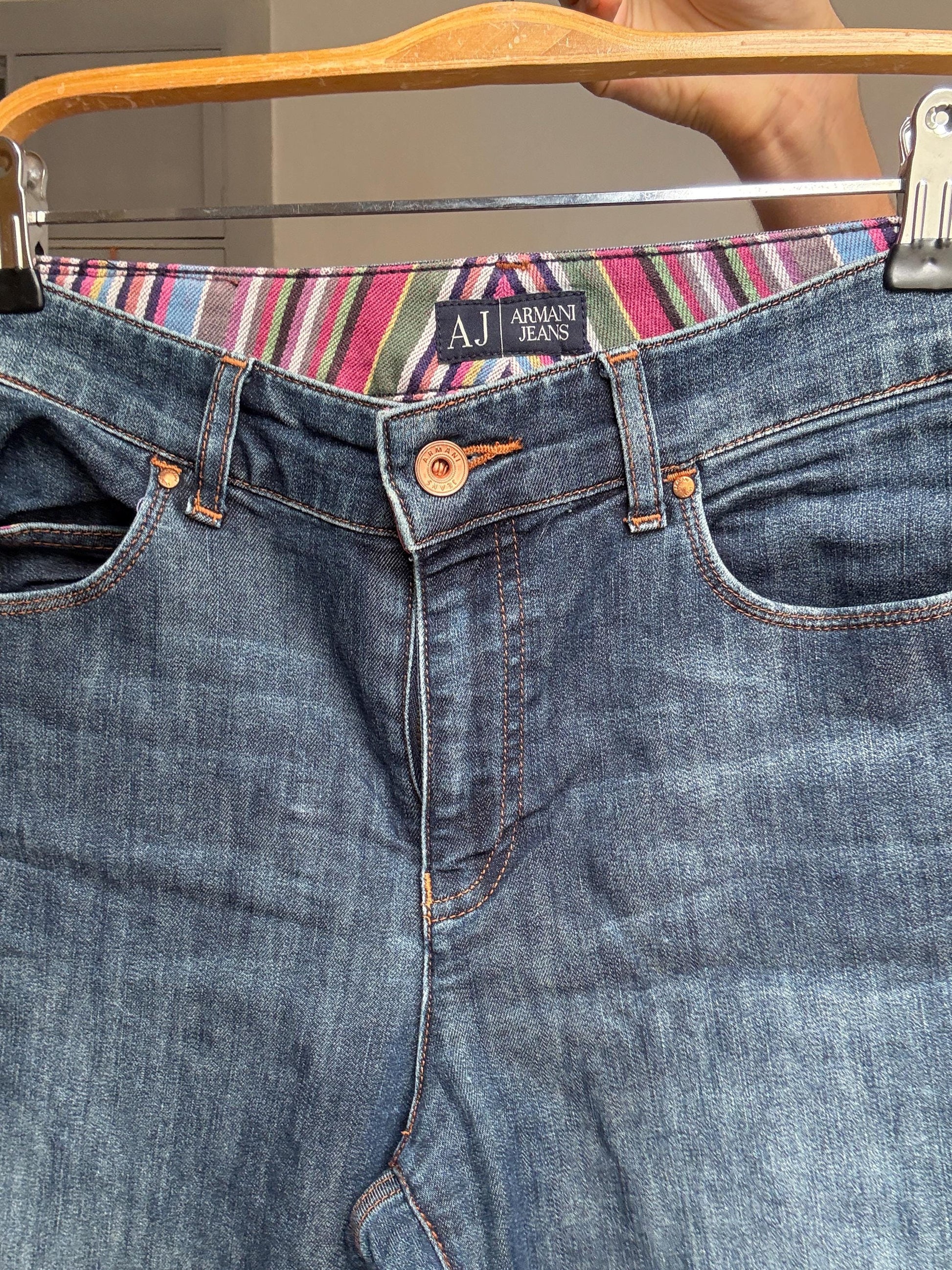 Vintage MEN'S Armani Jeans denim trousers – Size S classic straight leg, size EU 32 / US 32, unisex style, dark wash, Y2K designer jeans