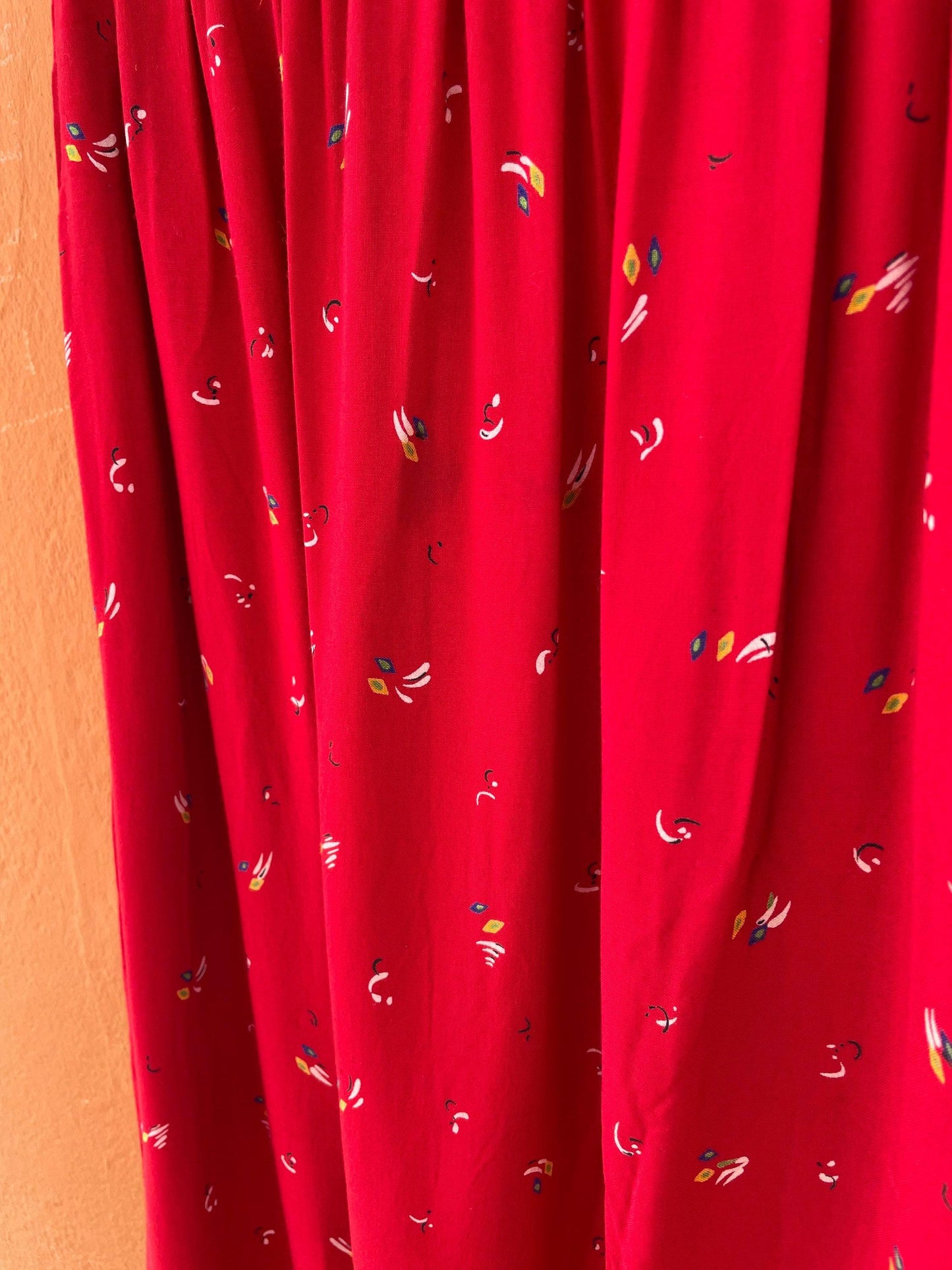 Vintage red lightweight summer skirt, farm core midi skirt, high waist cottage core spring skirt, cute unique retro feminine clothing