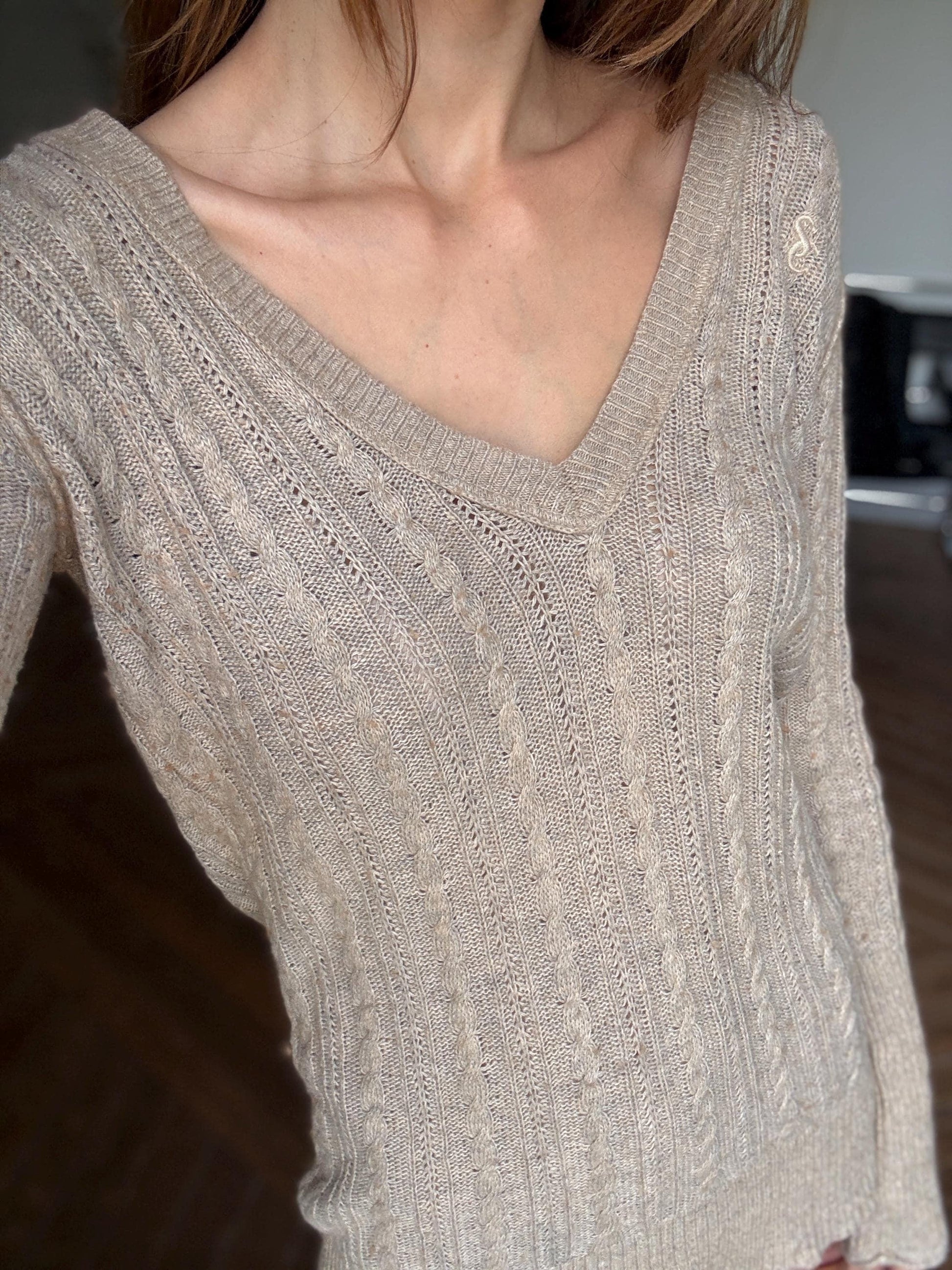 Natural beige mini dress, super cute and super short summer dress, elegant deep v neckline and soft earthy oatmeal knit dress