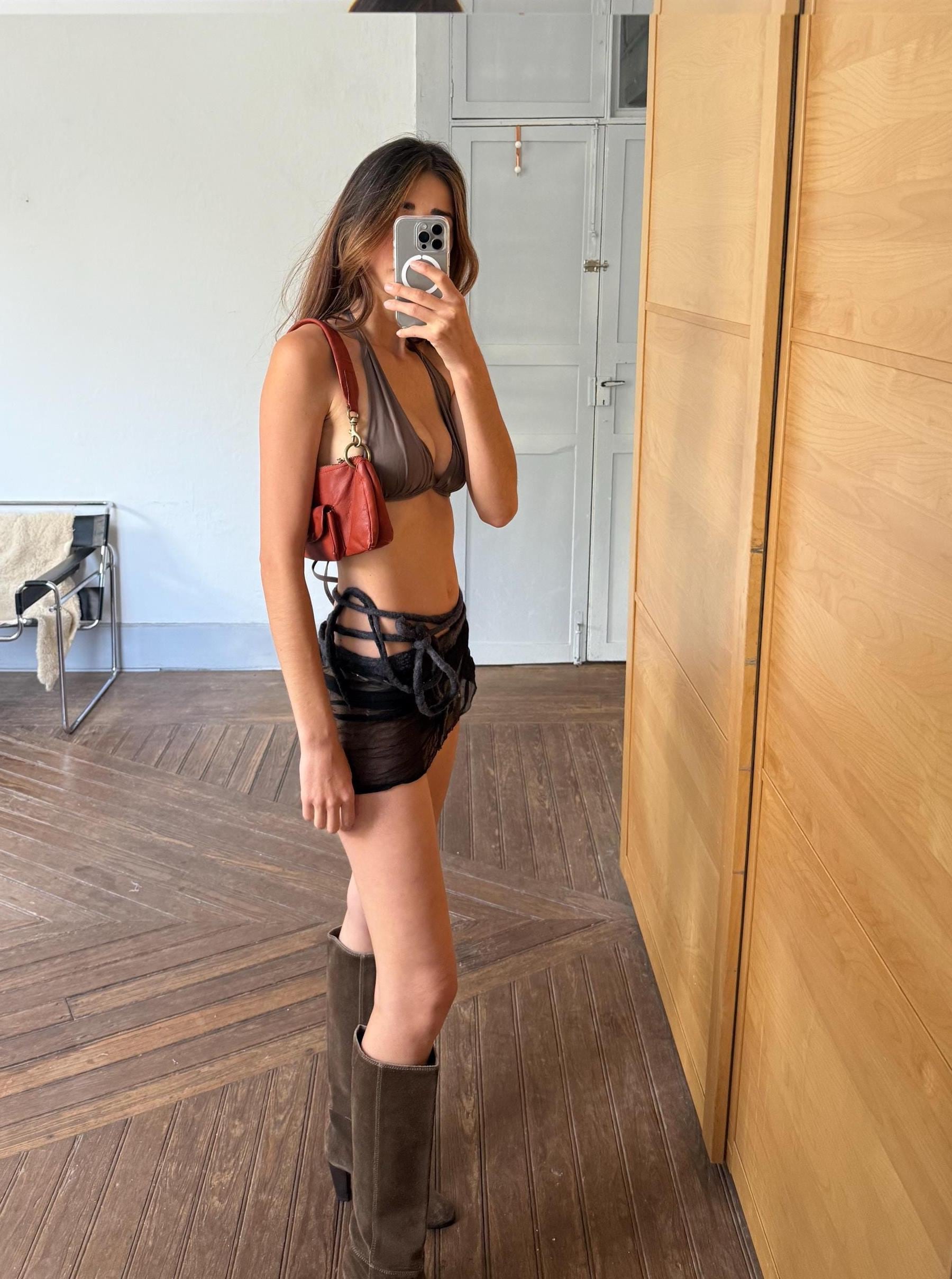 Vintage salvador bachiller orange leather shoulder bag – y2k style, luxe designer, minimal wear