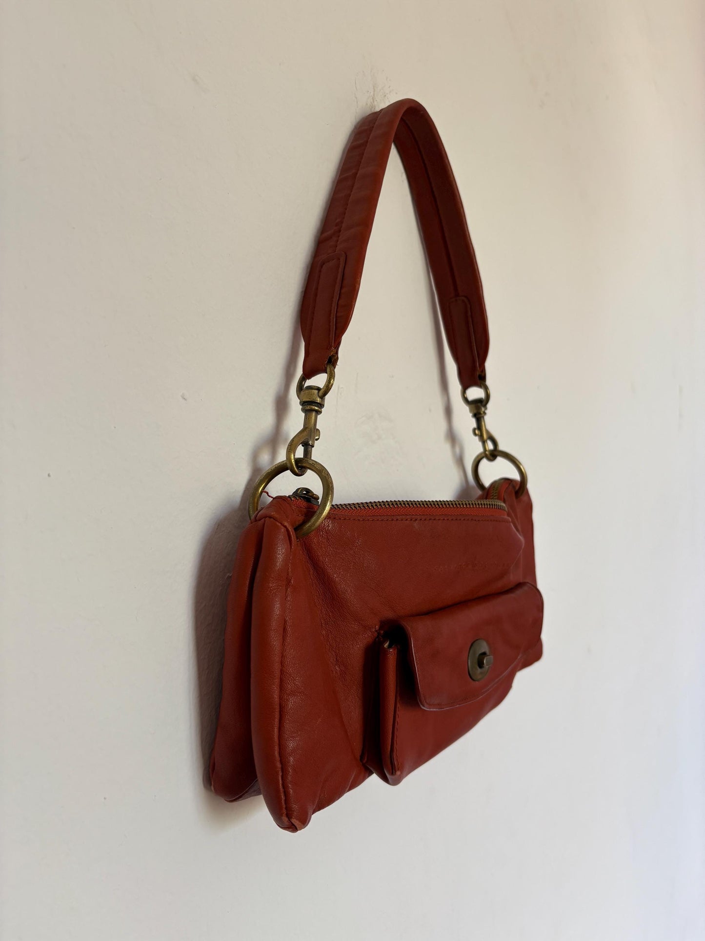 Vintage salvador bachiller orange leather shoulder bag – y2k style, luxe designer, minimal wear