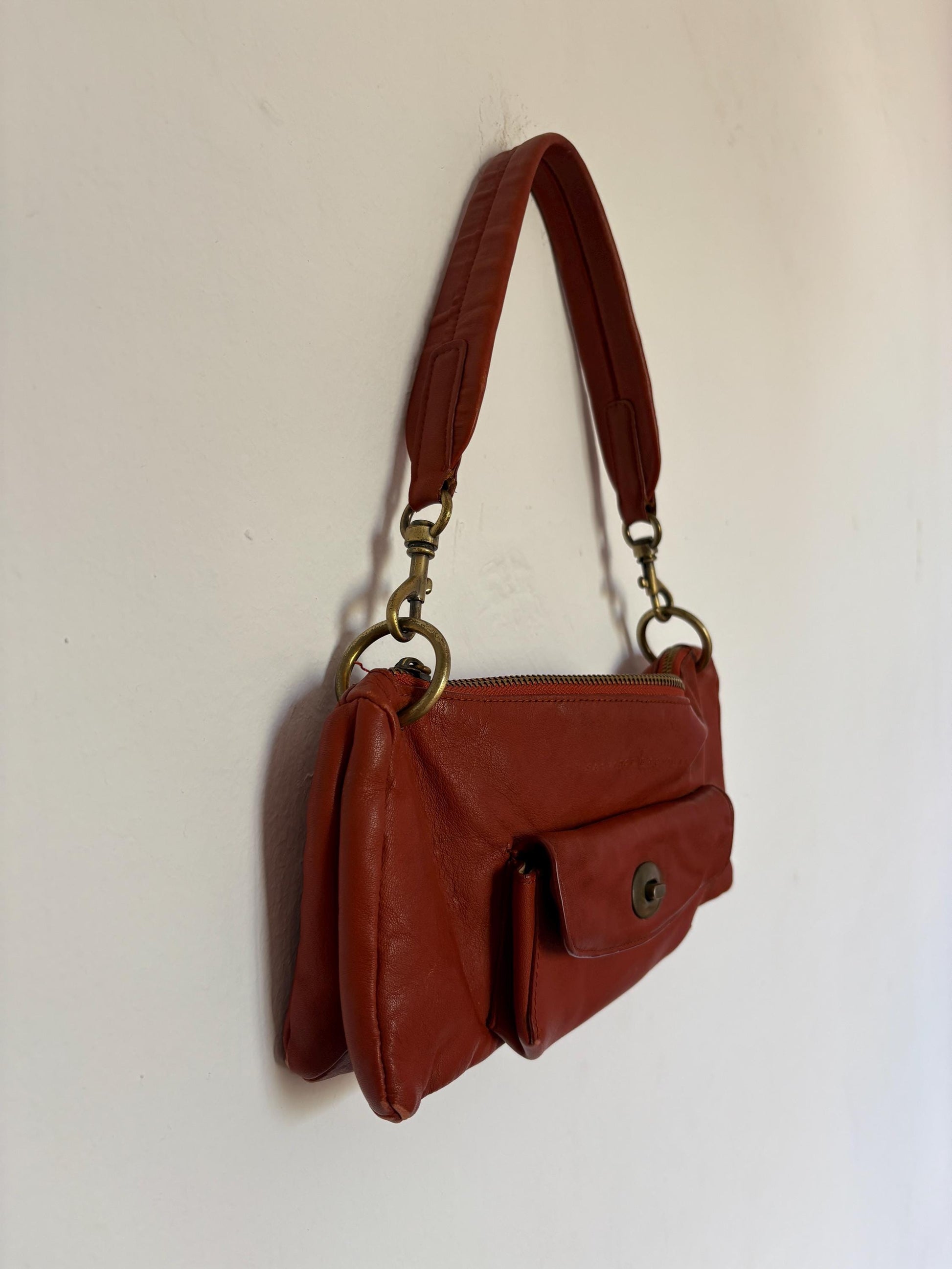 Vintage salvador bachiller orange leather shoulder bag – y2k style, luxe designer, minimal wear
