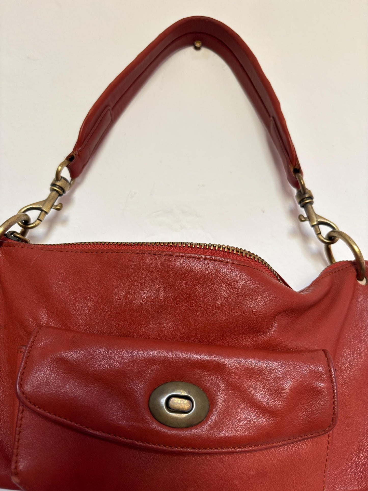 Vintage salvador bachiller orange leather shoulder bag – y2k style, luxe designer, minimal wear