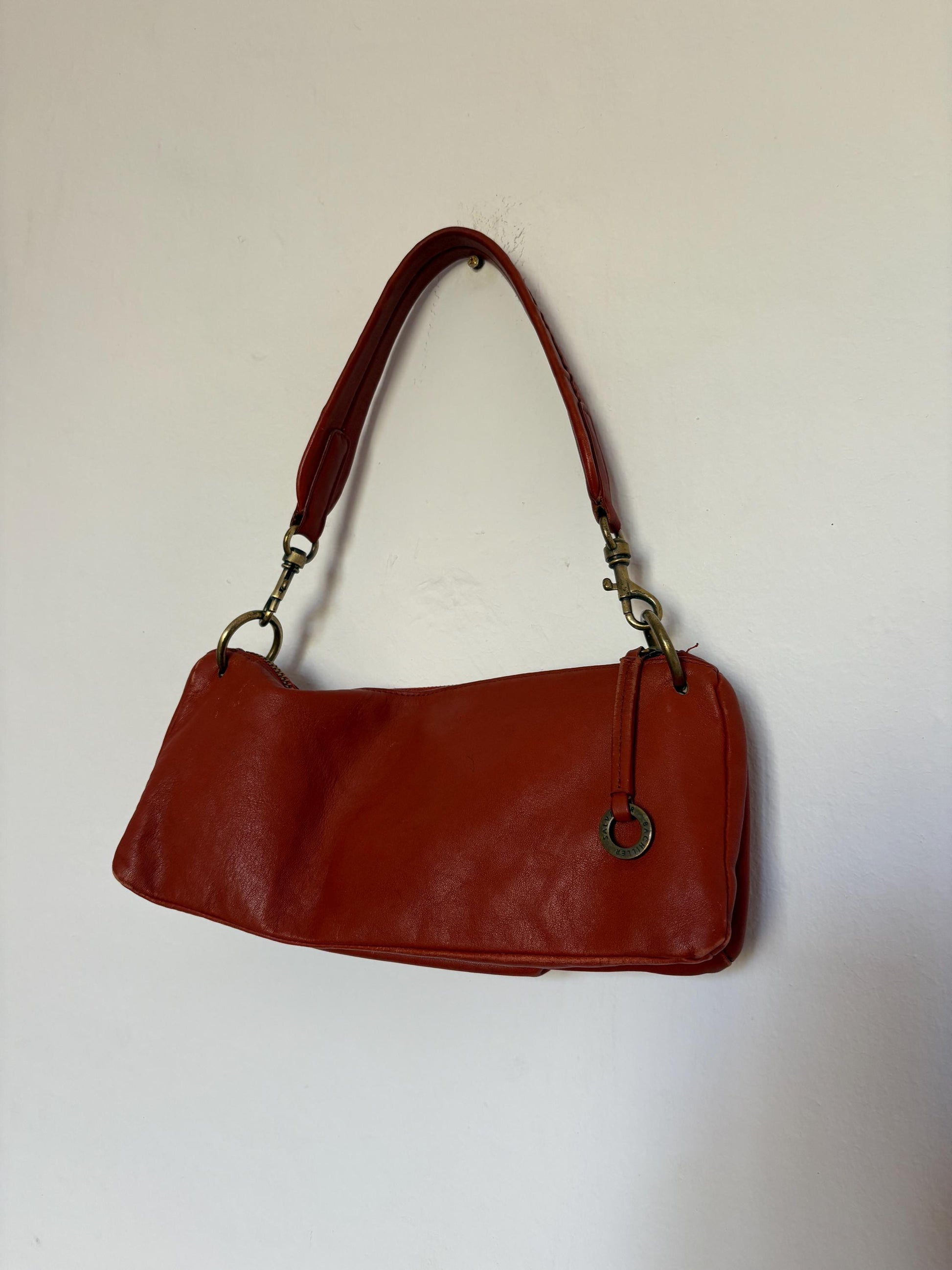 Vintage salvador bachiller orange leather shoulder bag – y2k style, luxe designer, minimal wear
