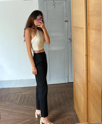 Vintage Italian Black Pinstripe Trousers — detail