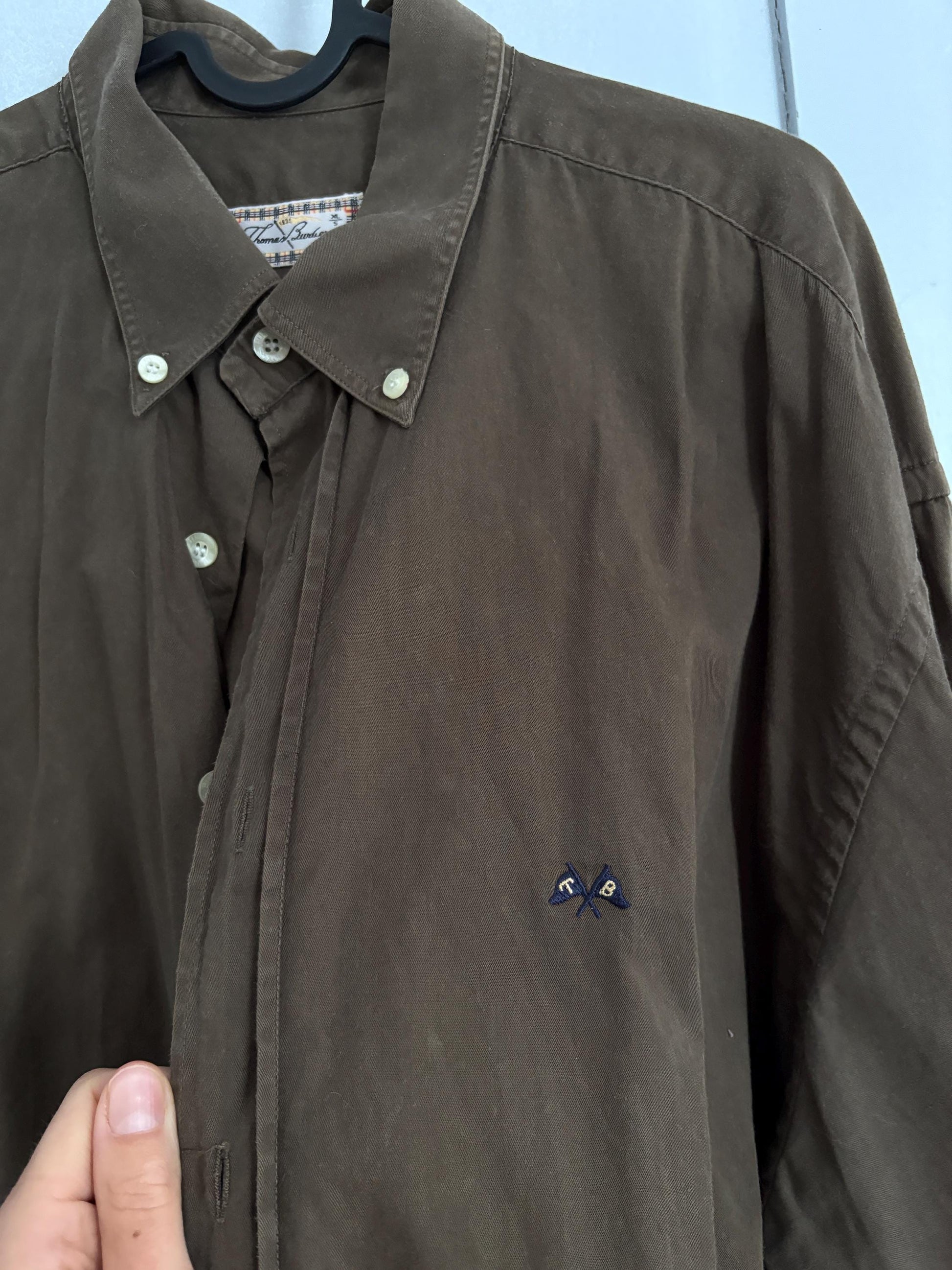 Vintage thomas burberry oversized shirt | brown 100% cotton button-up | men’s xl / women’s l-xl | unisex preppy fit |