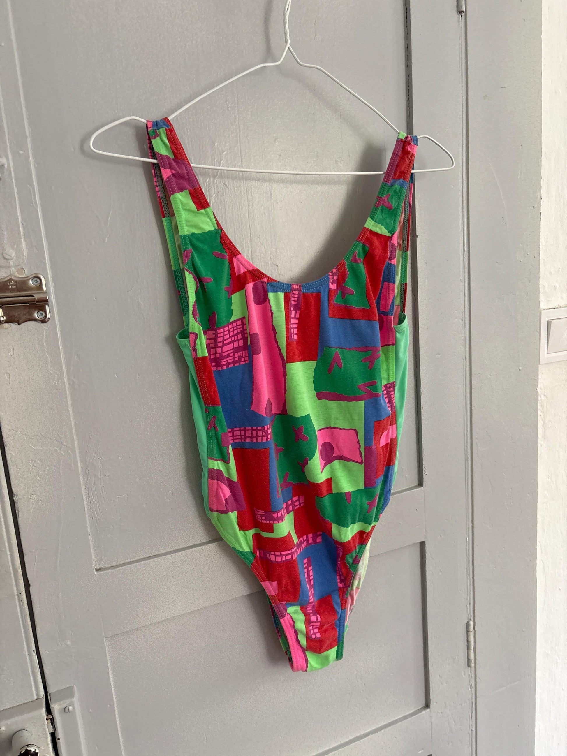 Vintage colorful bodysuit top | 80s/90s retro one piece | y2k high cut body | cotton | size xs | festival summer statement piece
