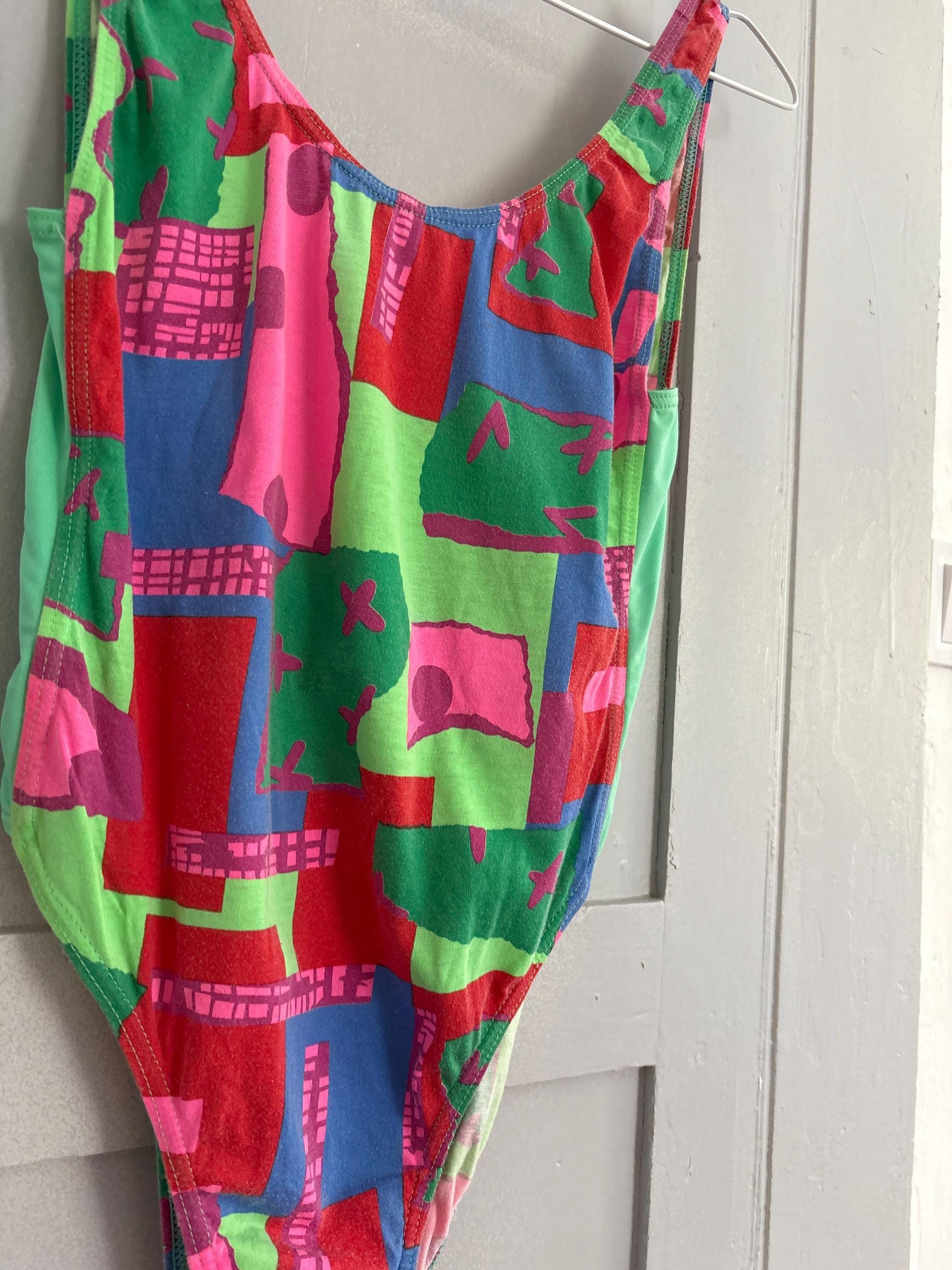 Vintage colorful bodysuit top | 80s/90s retro one piece | y2k high cut body | cotton | size xs | festival summer statement piece