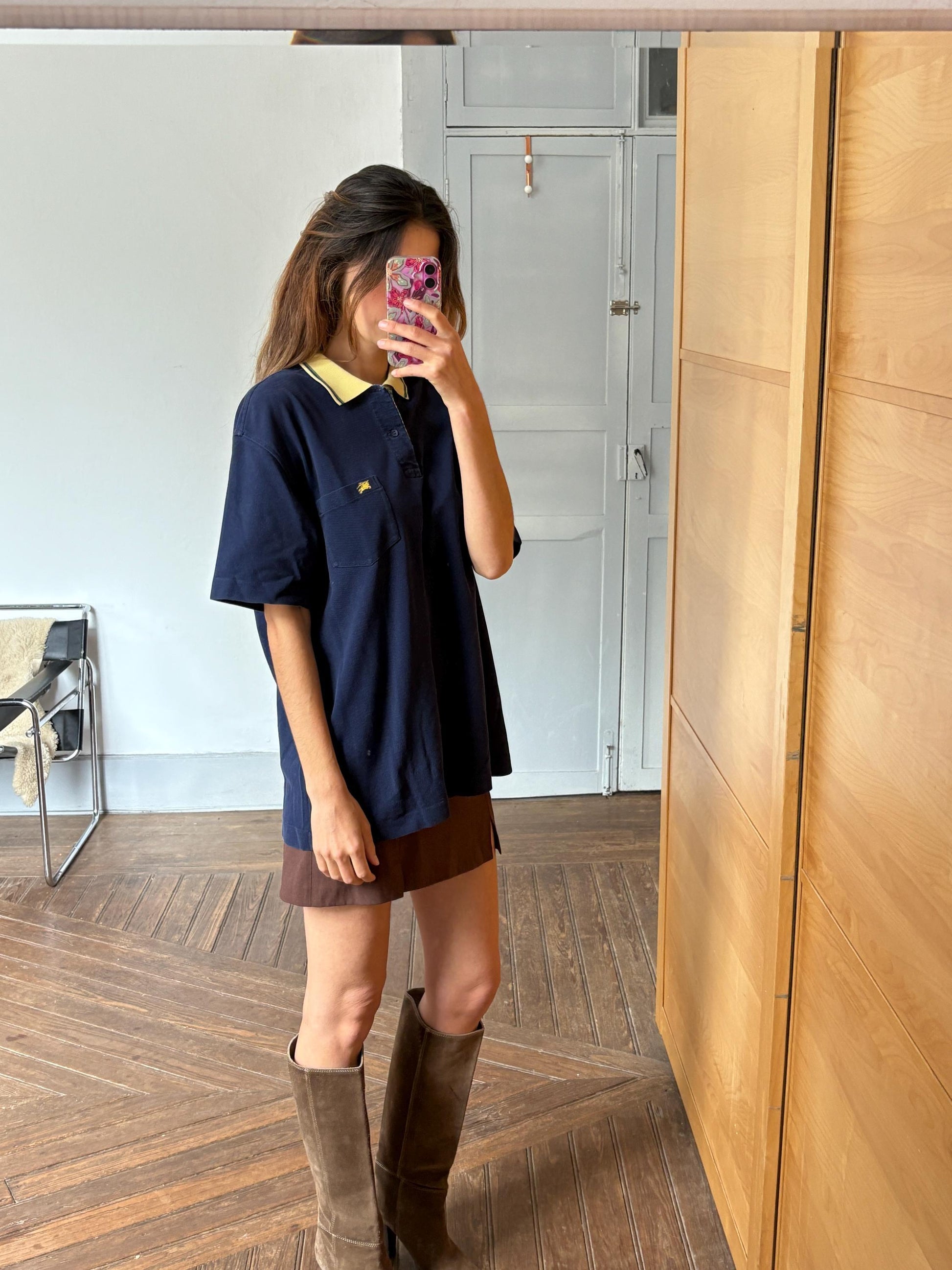 Vintage burberrys of london polo shirt | 90s cotton polo with yellow collar & crest | classic navy check trim | size l