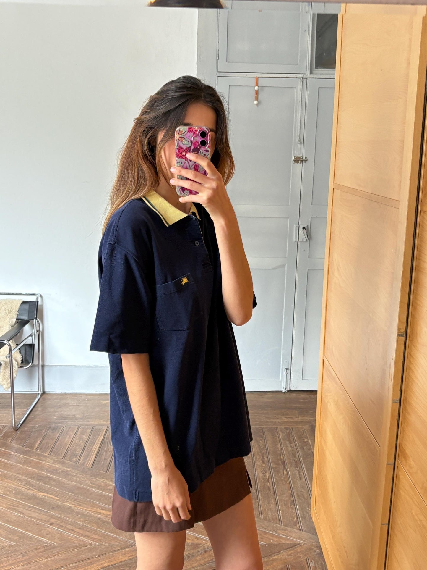 Vintage burberrys of london polo shirt | 90s cotton polo with yellow collar & crest | classic navy check trim | size l