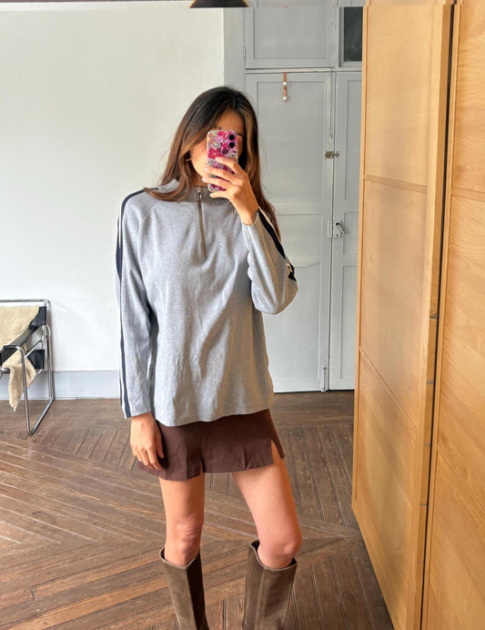 Vintage adolfo dominguez quarter-zip jumper | sporty grey knit pullover | minimalist striped sleeve sweatshirt | size m-l