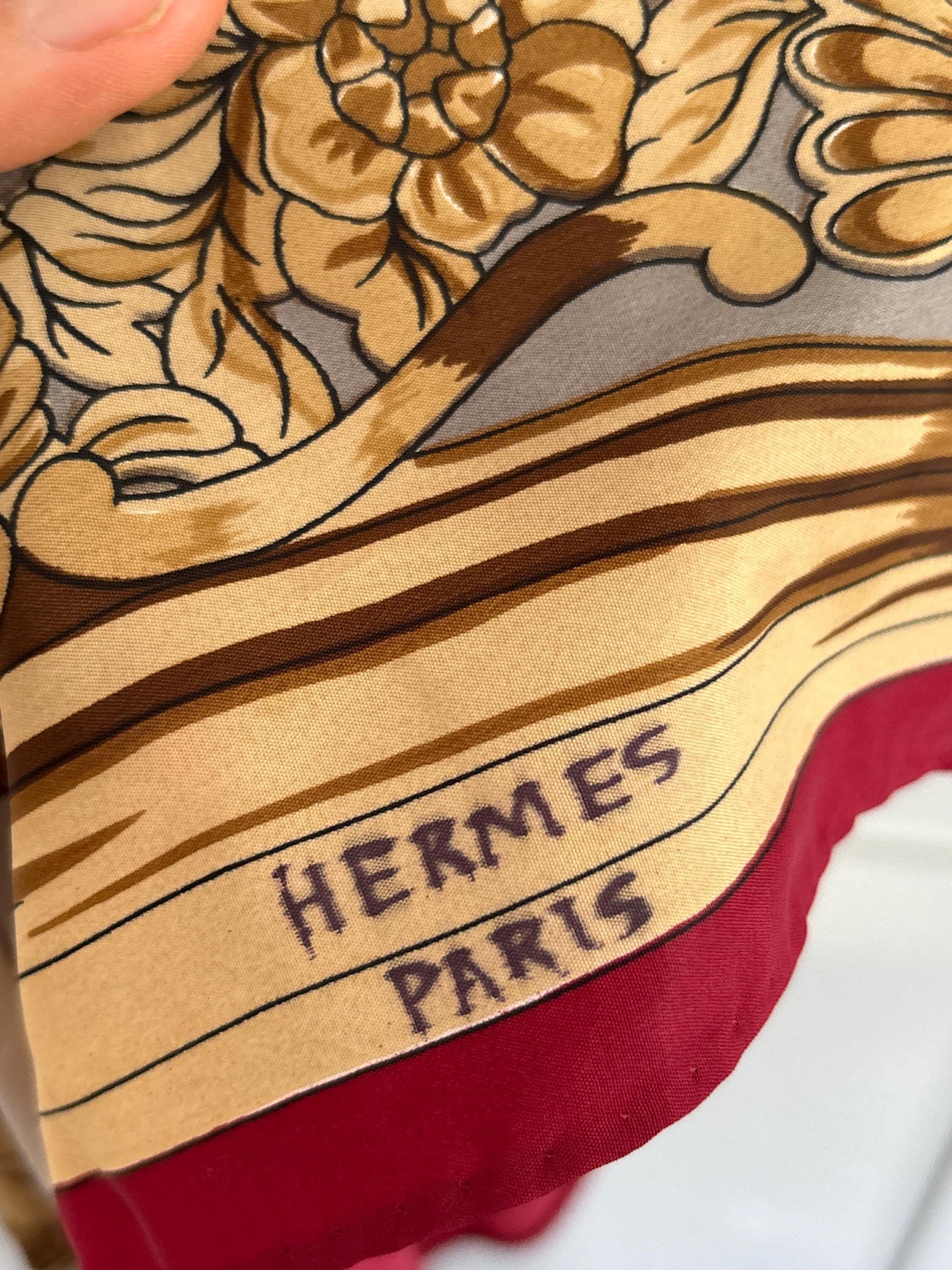 Vintage hermès silk scarf | 100% silk square foulard | bold gold baroque print | made in france | classic french designer scarf 86x86 cm