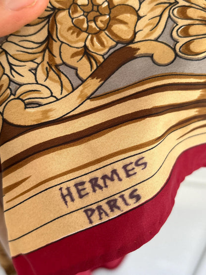 Vintage Hermès Silk Scarf Gold Baroque Print