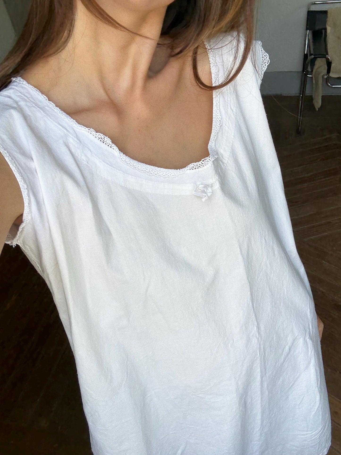 Vintage french antiwue linen slip dress, romantic nightgown, white cottage core nightie , feminine nightwear, one size