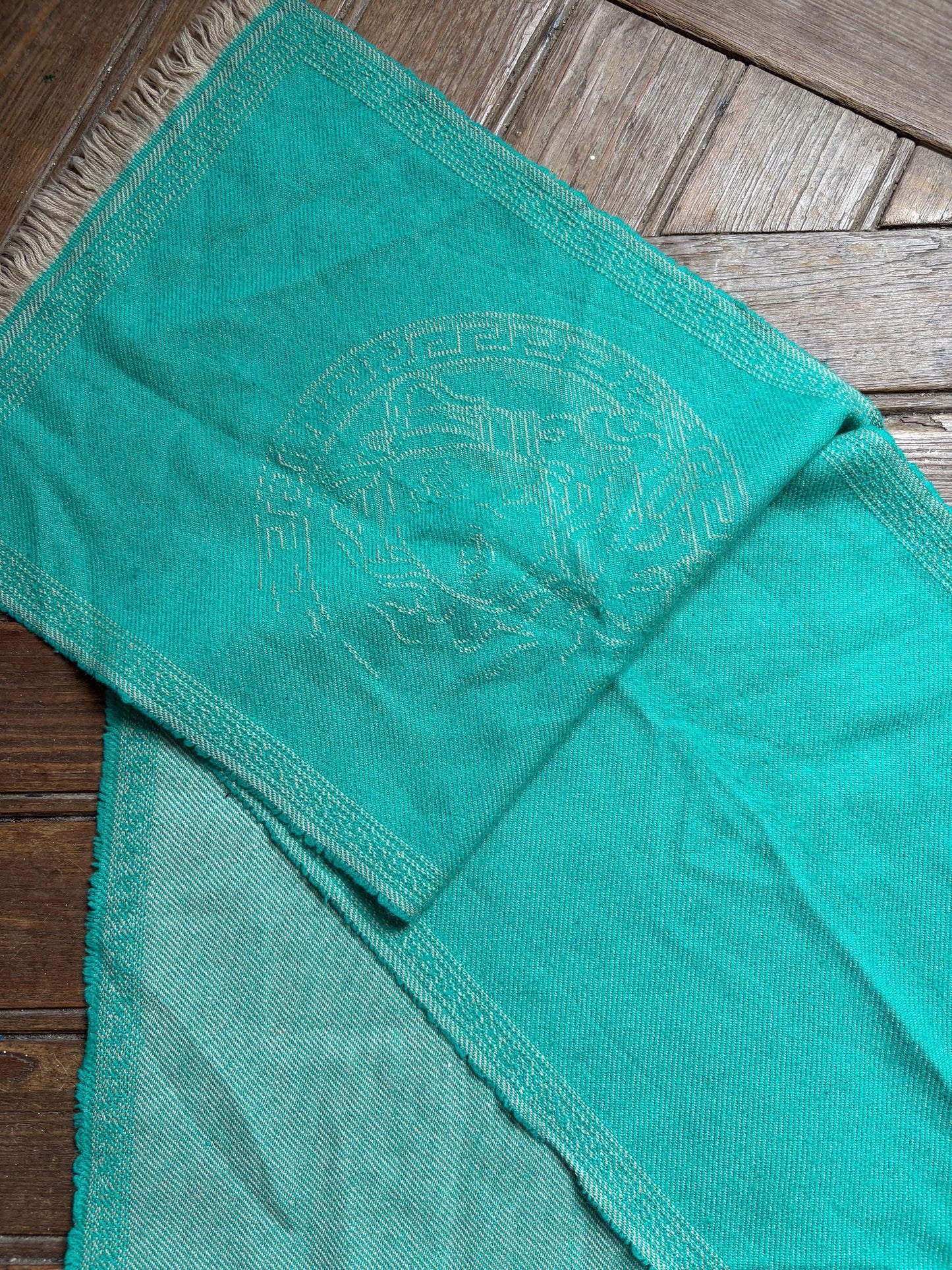 Vintage versace scarf green medusa logo luxury italian style – 31x162cm – branded statement accessory