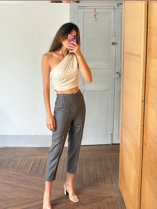 Vintage handmade grey pants, wool dark academia aesthetic, petite fit high waist cropped wool trousers, size xs - s