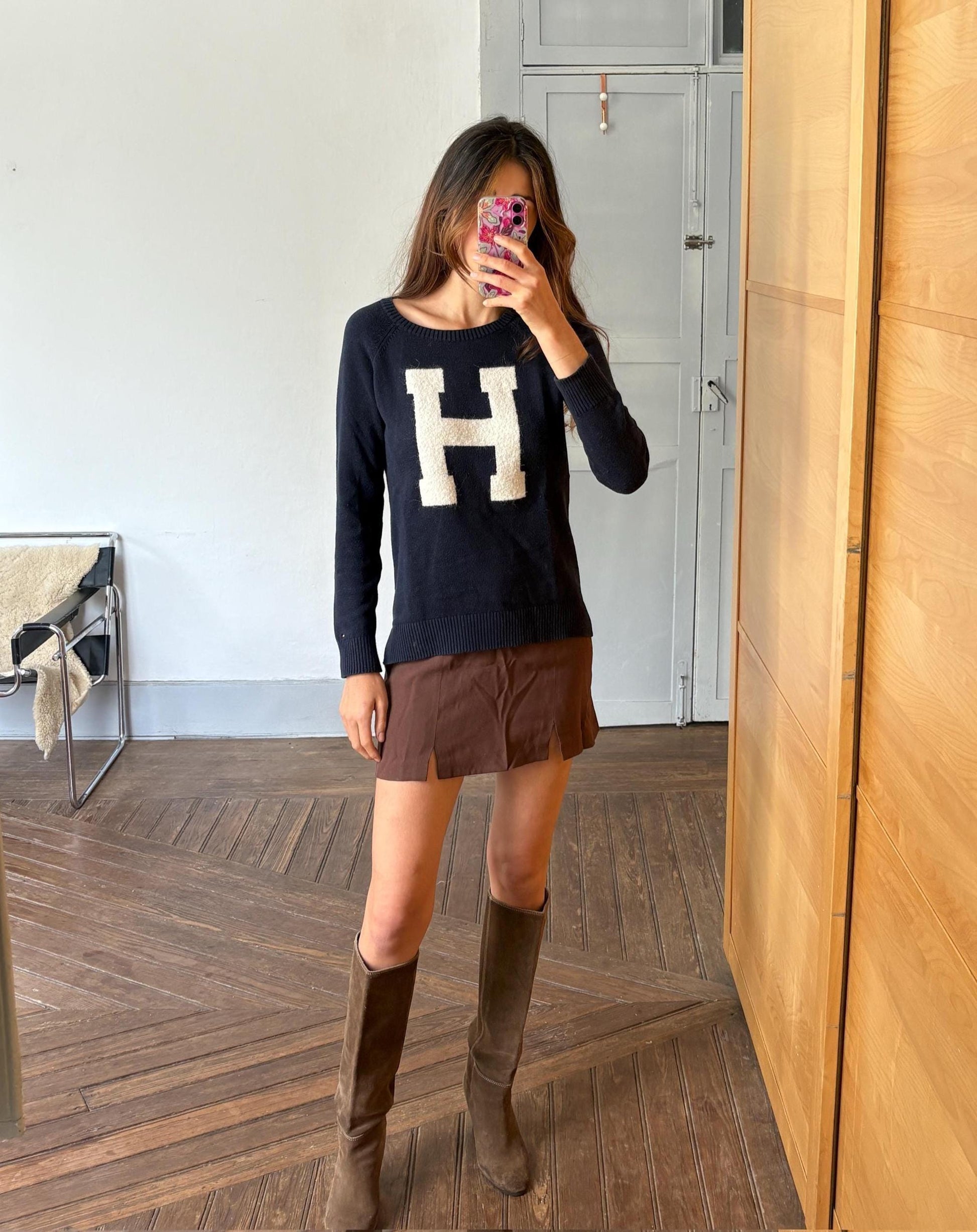 Vintage tommy hilfiger jumper - h letter logo navy blue preppy knit - college style sweater, size m