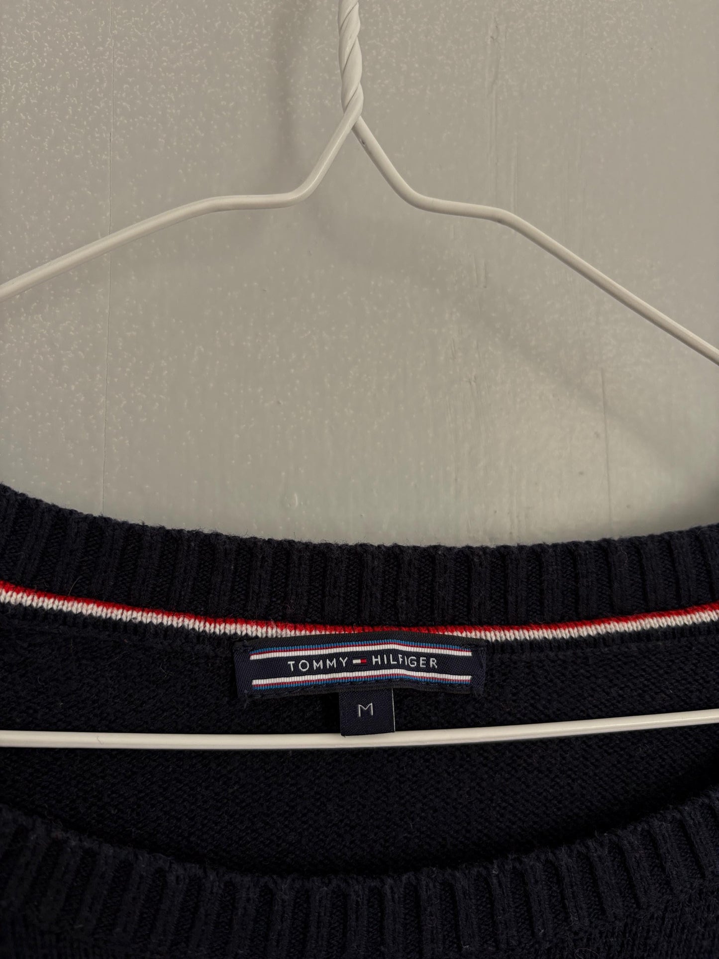 Vintage tommy hilfiger jumper - h letter logo navy blue preppy knit - college style sweater, size m