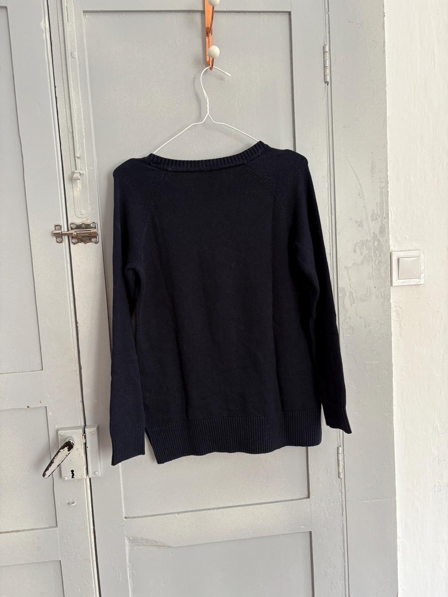 Vintage tommy hilfiger jumper - h letter logo navy blue preppy knit - college style sweater, size m