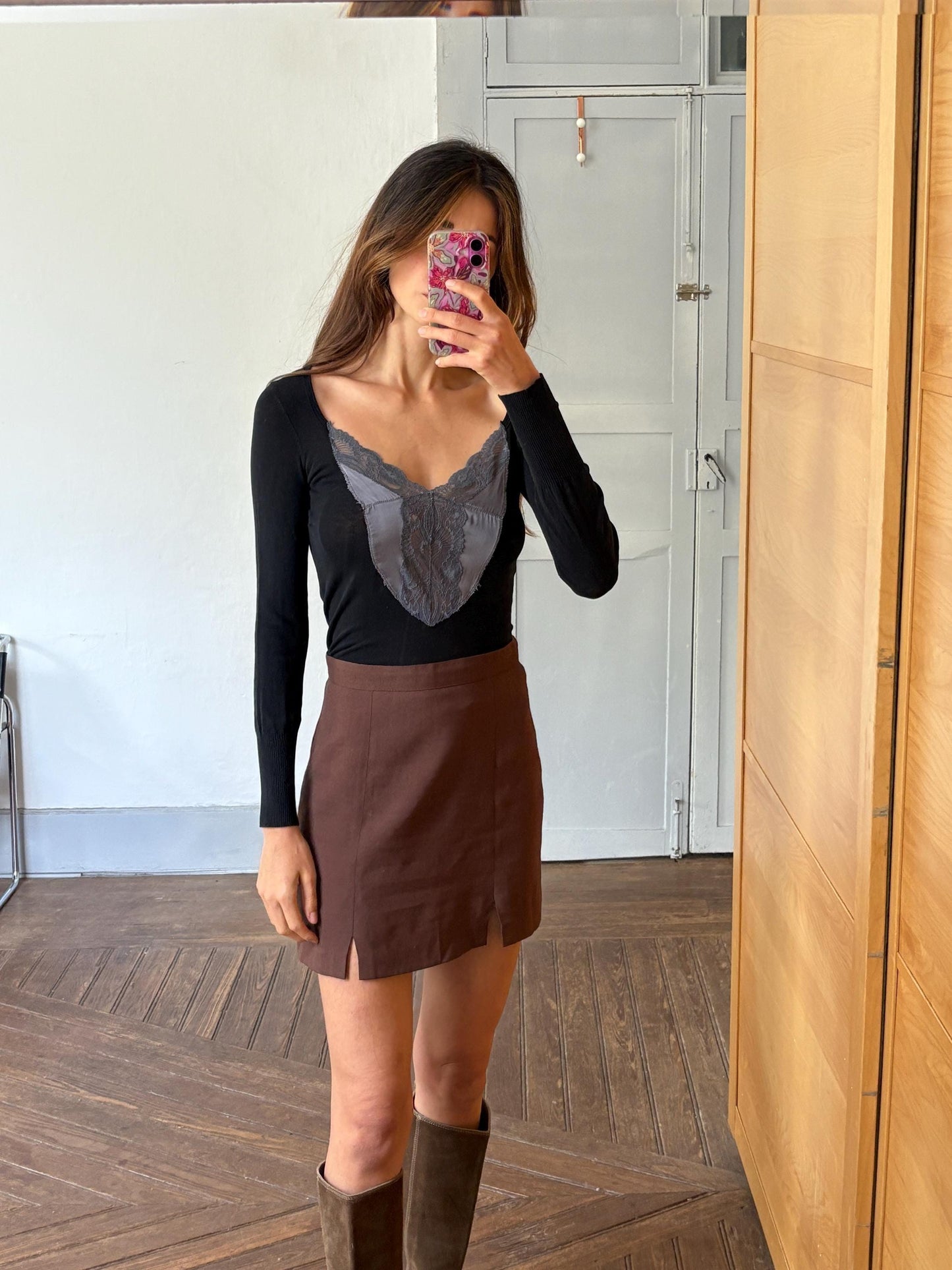 Vintage patrizia pepe firenze long sleeve woman shirt, luxury long sleeves feminine black lace top romantic style, size s