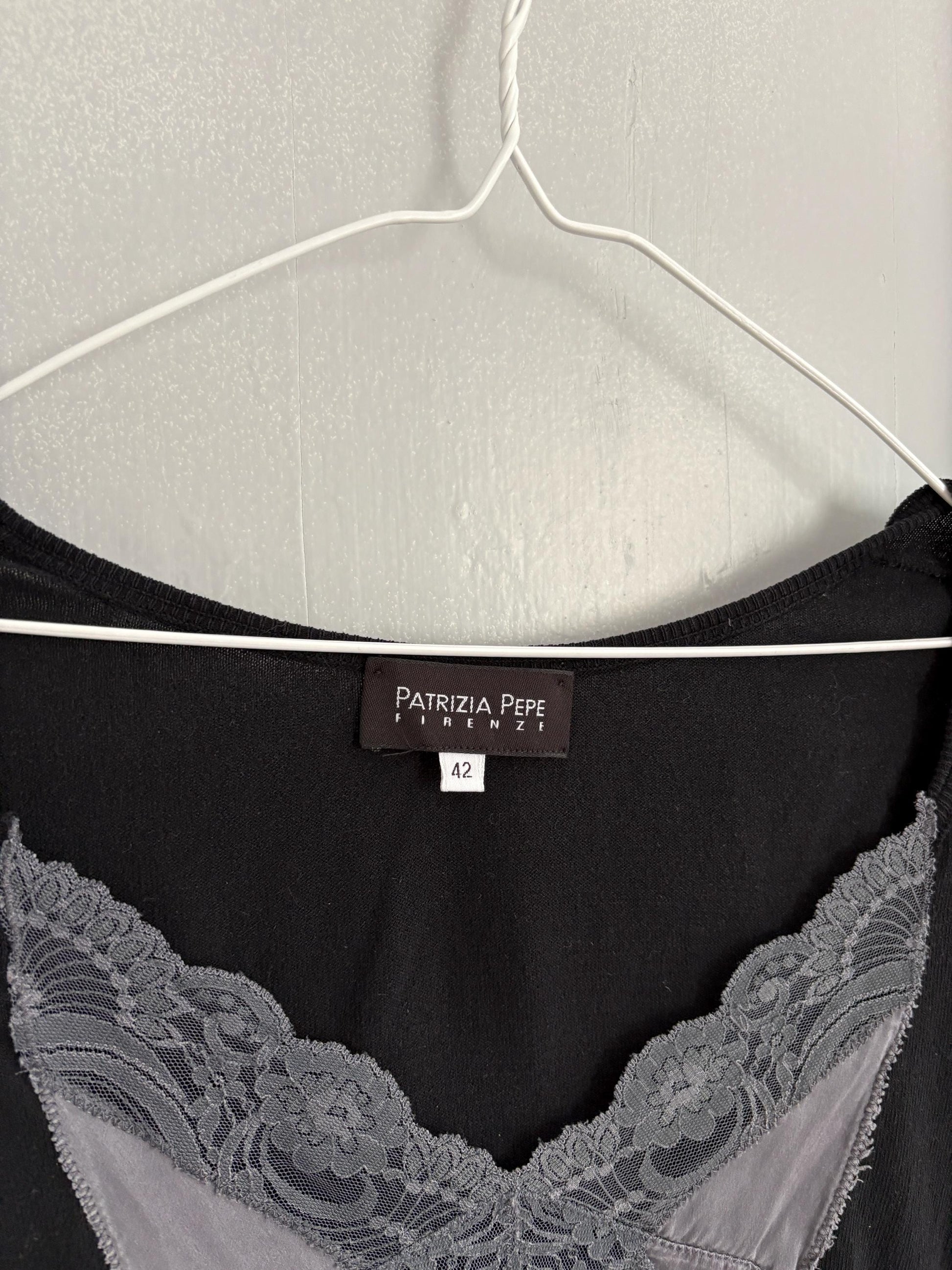 Vintage patrizia pepe firenze long sleeve woman shirt, luxury long sleeves feminine black lace top romantic style, size s