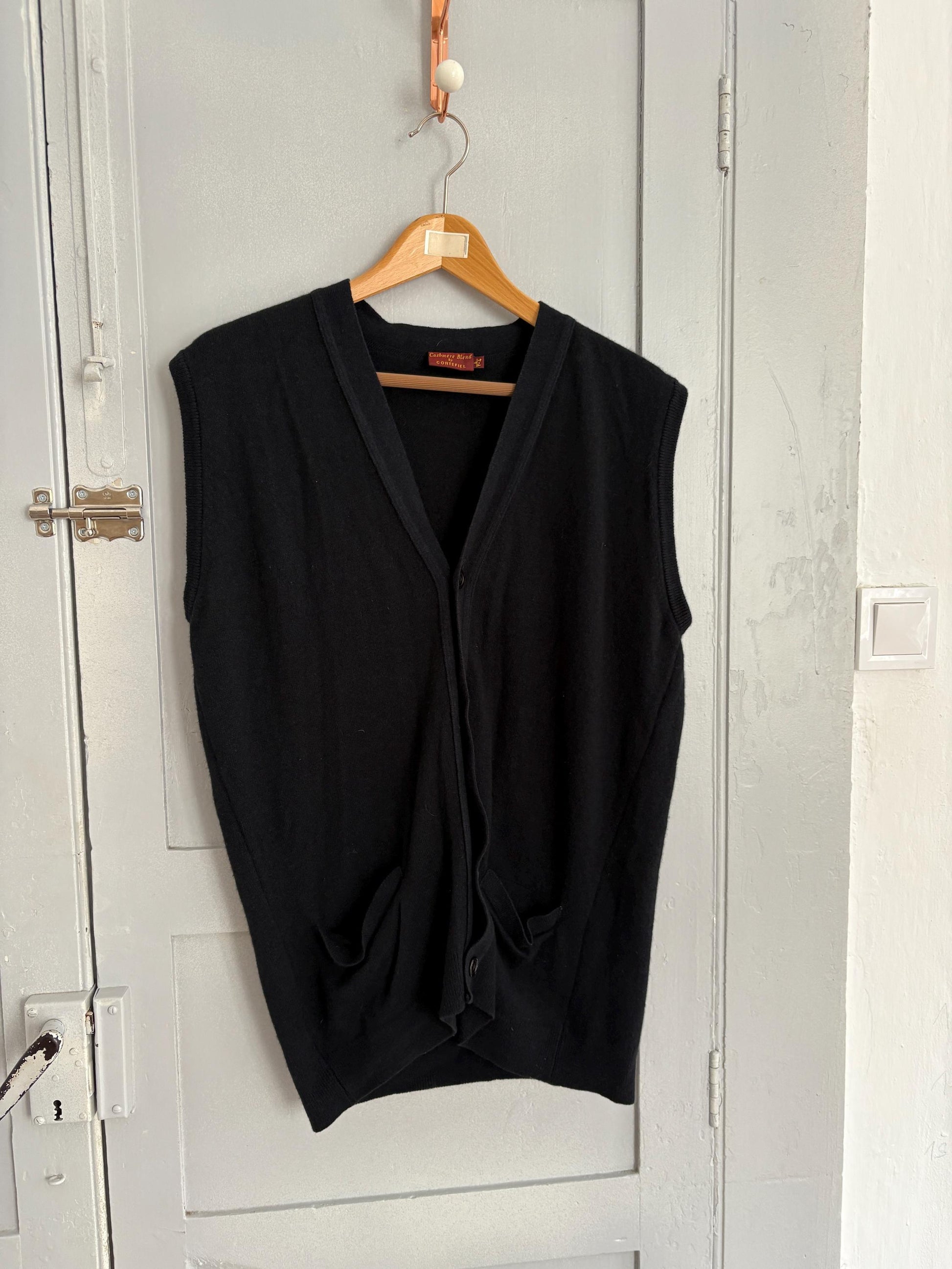 Cashmere blend waistcoat, dark academia aesthetic luxury winter gilet, vintage navy blue gilet, minimalist work top, size s