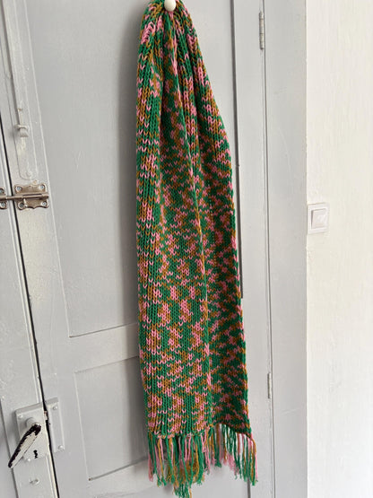 Vintage Colorful Knit Scarf With Fringe — additional view 8