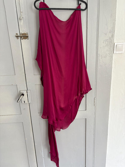 Silk One-Shoulder Dress in Deep Raspberry — additional view 10