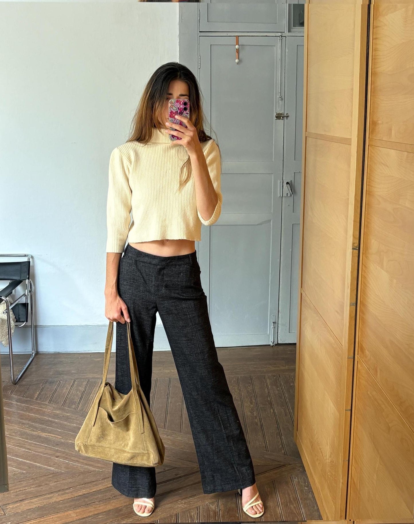 Vintage escada by margaretha ley wool cashmere turtleneck, cream cropped sweater made in germany luxury knitwear, Size XS