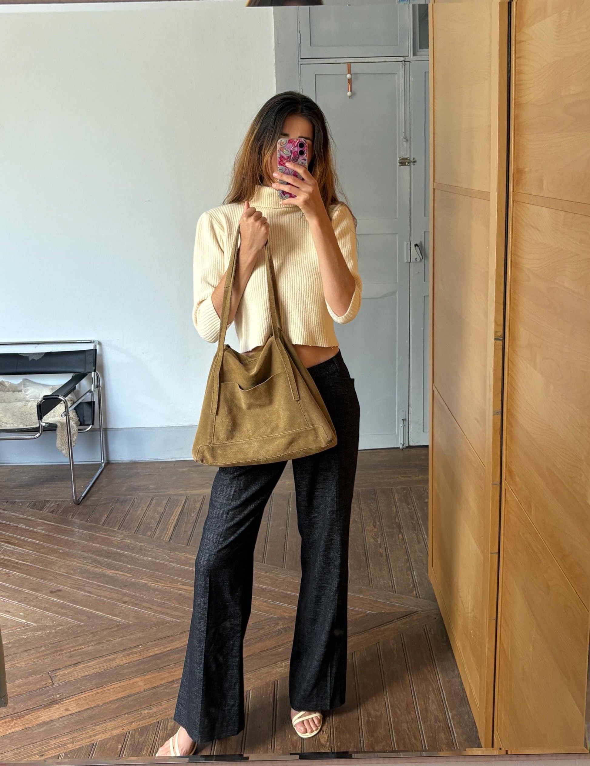 Vintage escada by margaretha ley wool cashmere turtleneck, cream cropped sweater made in germany luxury knitwear, Size XS