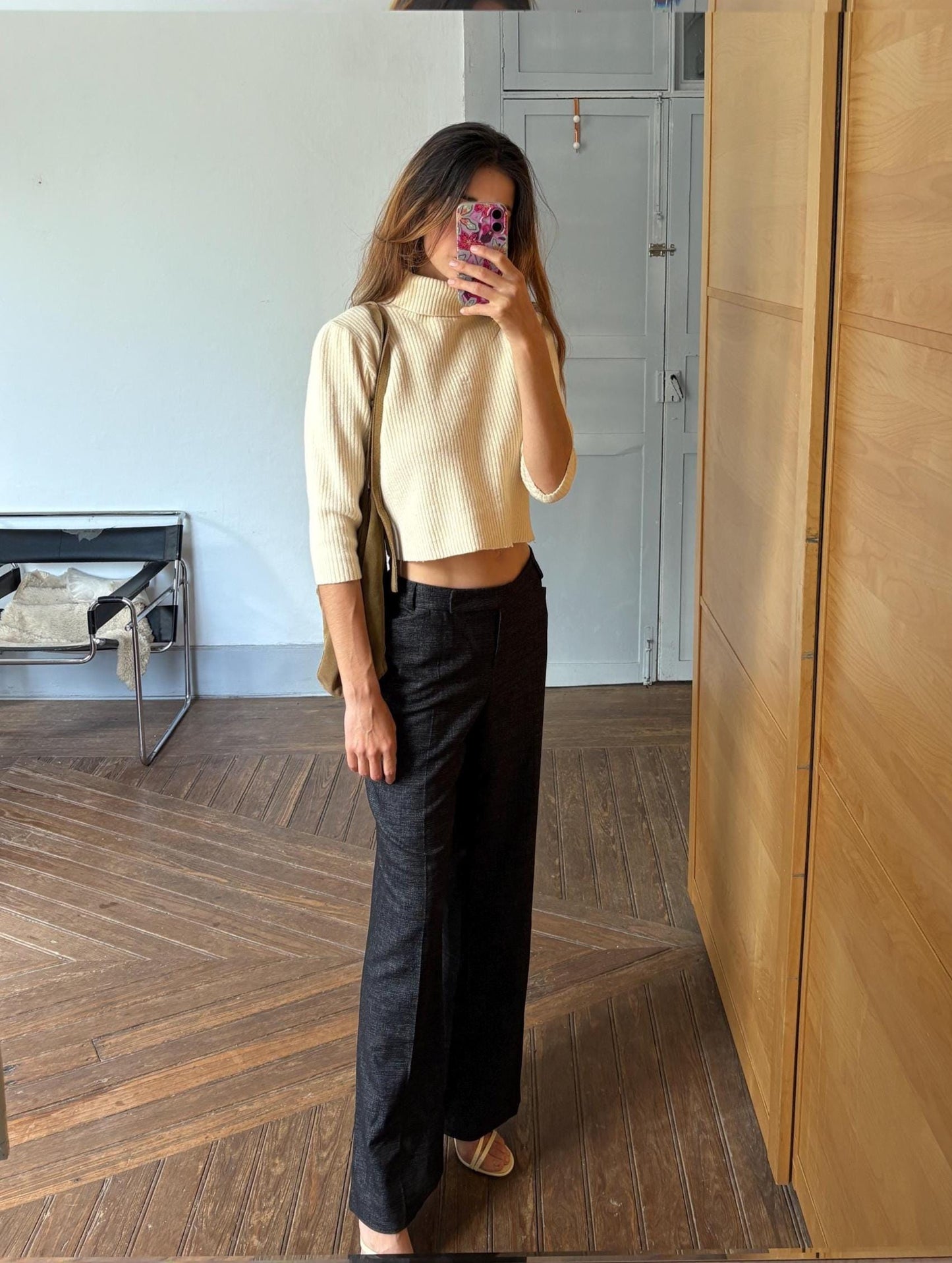 Vintage escada by margaretha ley wool cashmere turtleneck, cream cropped sweater made in germany luxury knitwear, Size XS