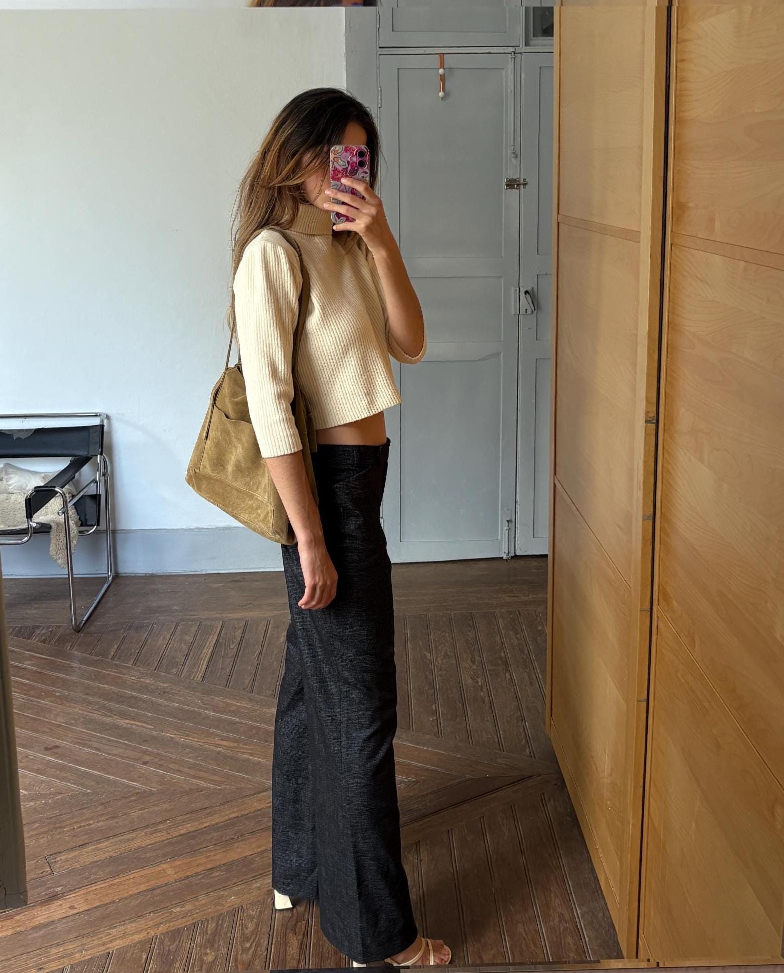 Vintage escada by margaretha ley wool cashmere turtleneck, cream cropped sweater made in germany luxury knitwear, Size XS