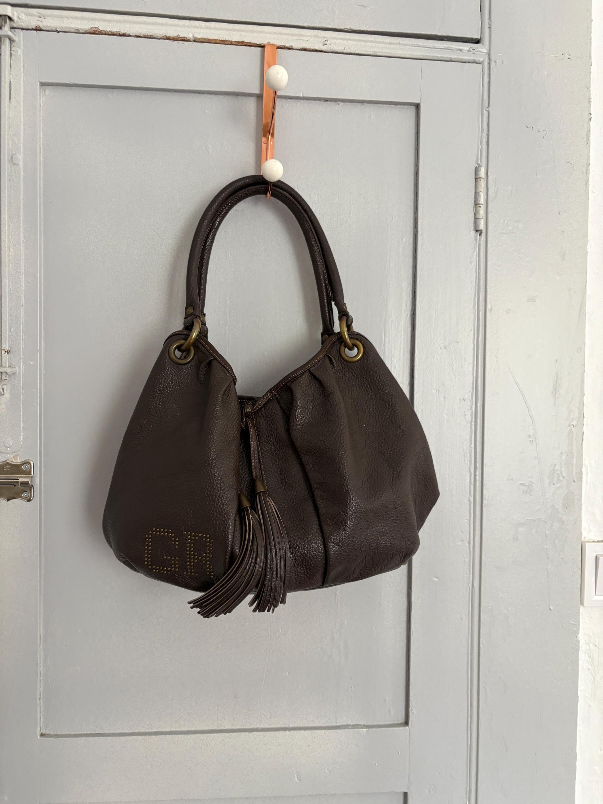 Vintage georges rech shoulder bag, genuine leather luxury brown bag, tassel detail gossip girl aesthetic, serena van der woodsen style