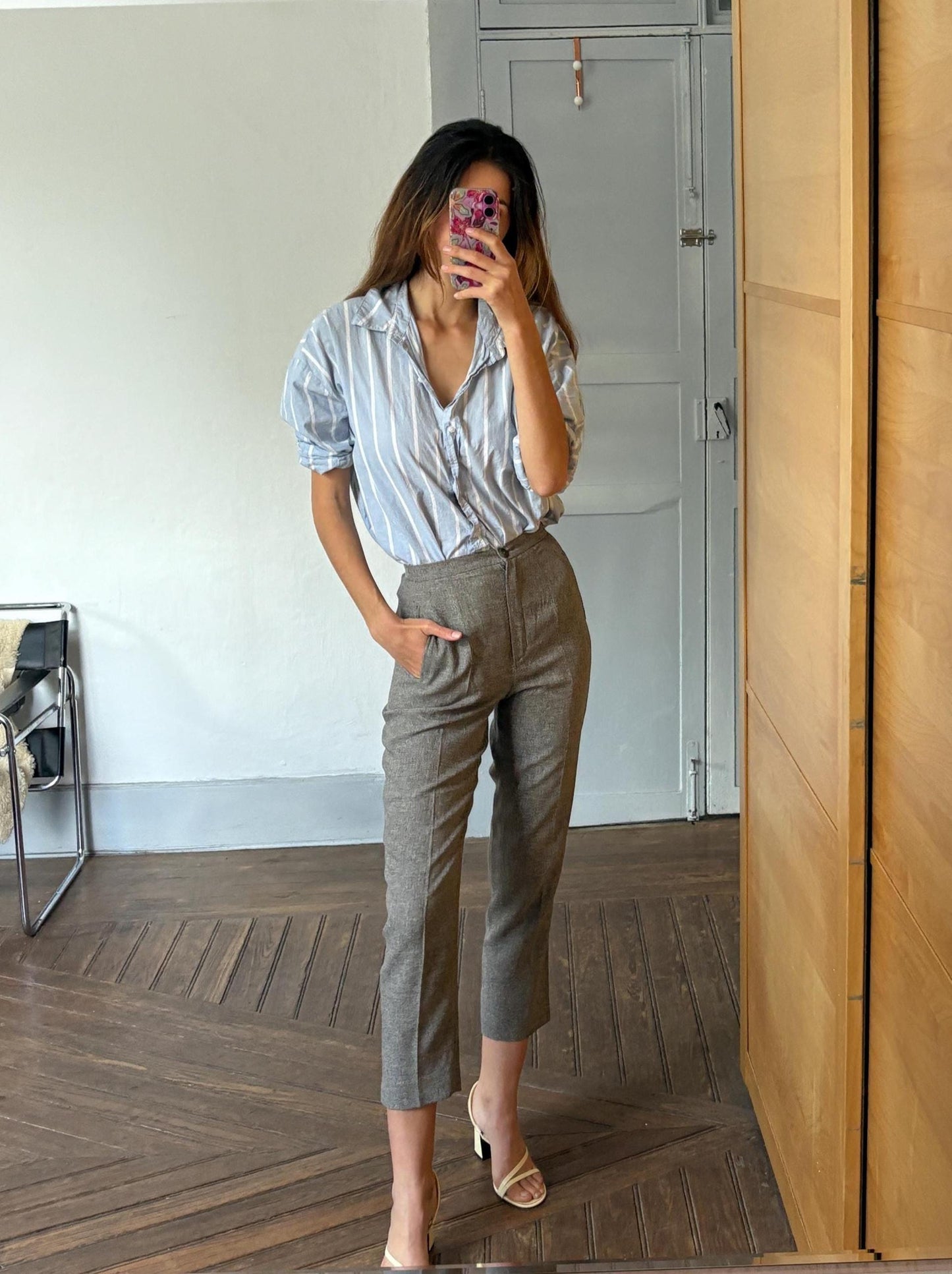 Vintage luxe italian pants for women, grey work wear office trousers, girlboss professional fit clothing, size xs - s