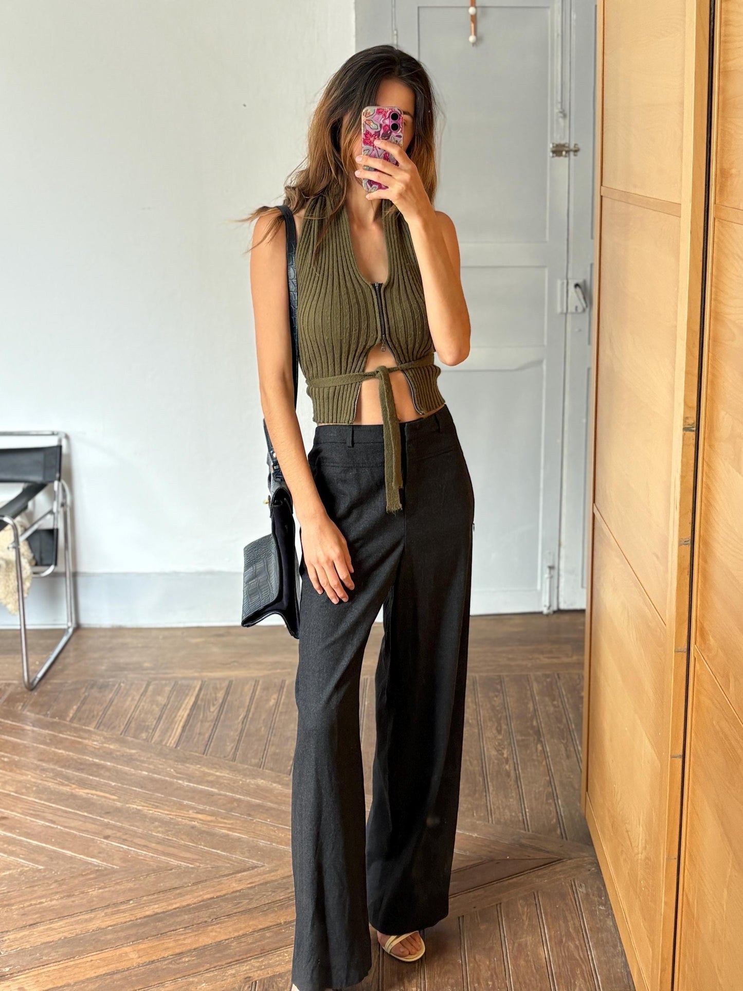 Vintage rene lezard luxury trousers, unworn with tags, wool wide leg pants high rise tailored office wear,