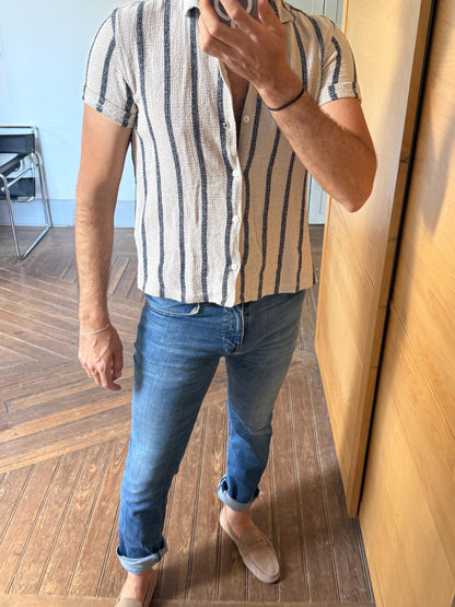 Hugo Boss Blue Wash Straight Leg Jeans — fabric close-up