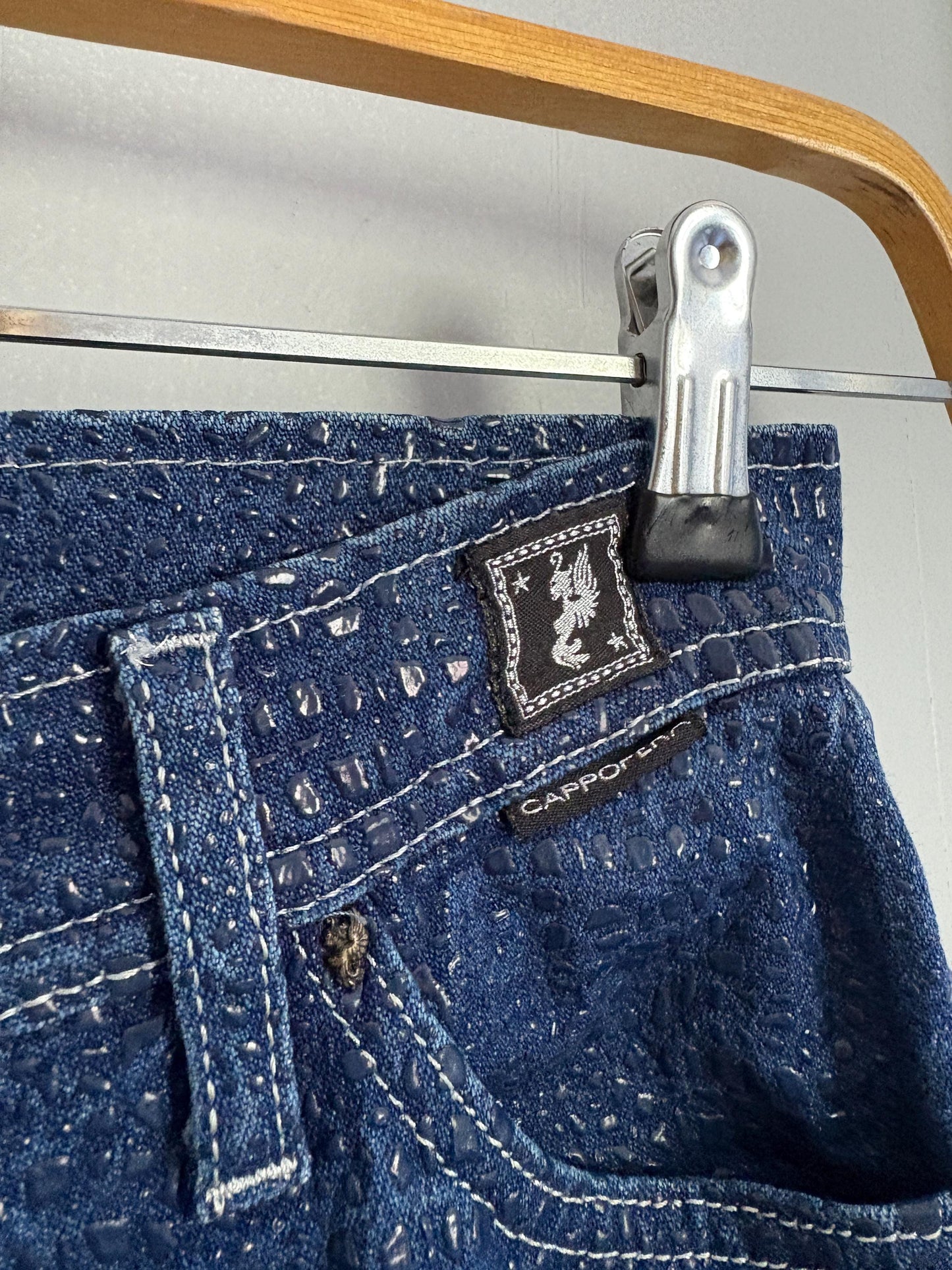 Vintage coppopera luxury textured jeans, snake leather style denim trousers, mid waist skinny jeans