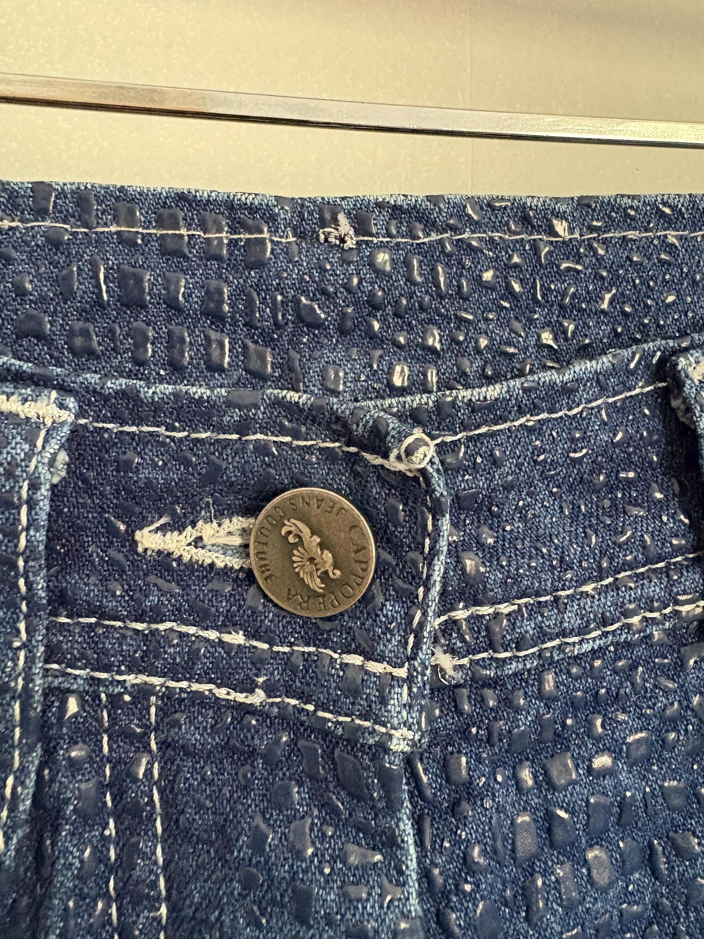 Vintage coppopera luxury textured jeans, snake leather style denim trousers, mid waist skinny jeans