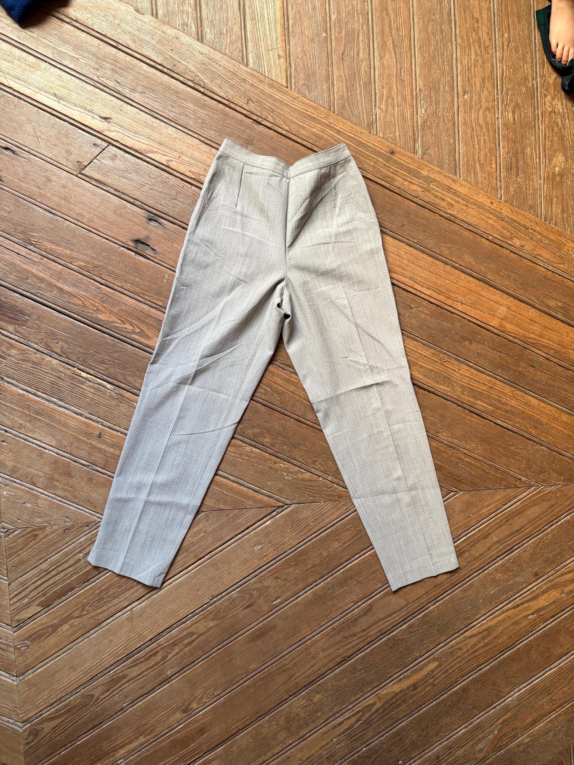 Vintage light academia trousers, wool blend formal cropped high waist pleated pants, elegant formal straight leg,