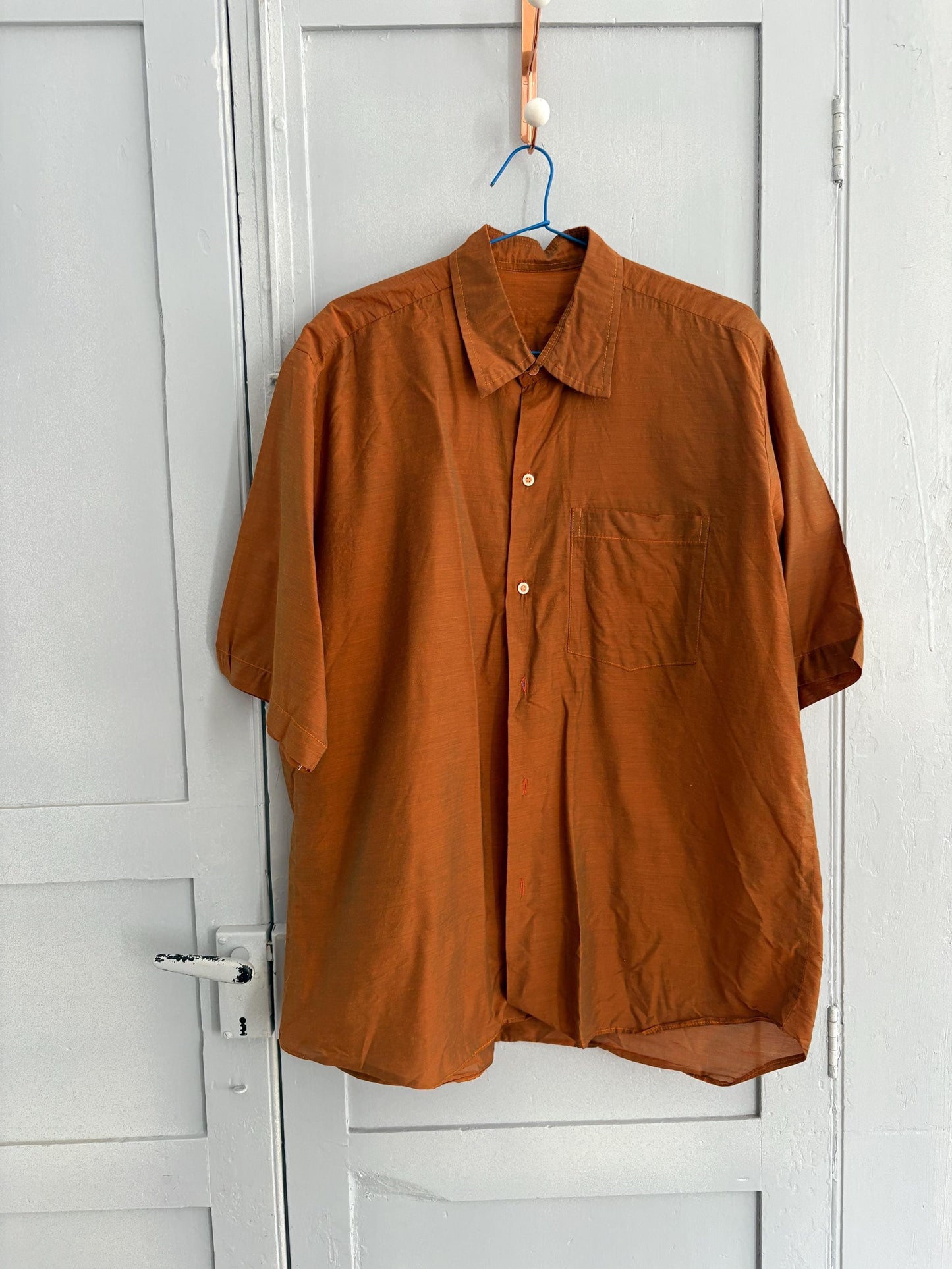 Vintage rust orange men's button up shirt, retro special glossy men oxford blouse
