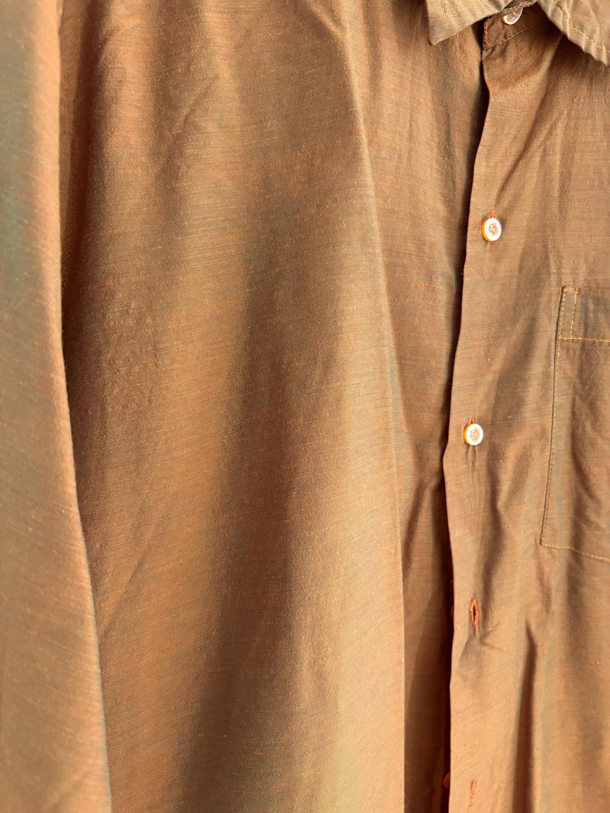 Vintage rust orange men's button up shirt, retro special glossy men oxford blouse