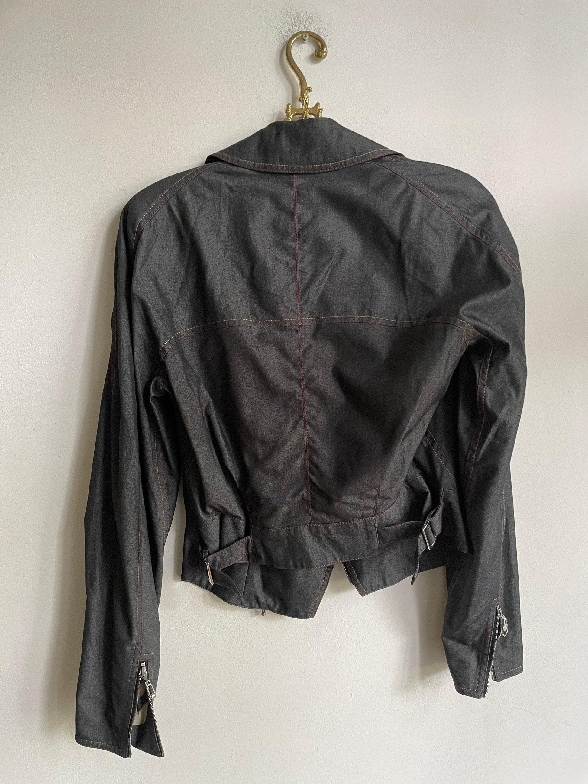 Vintage ESCADA silk biker-style jacket – lightweight black designer jacket with zip detail and tiger-print lining, size S